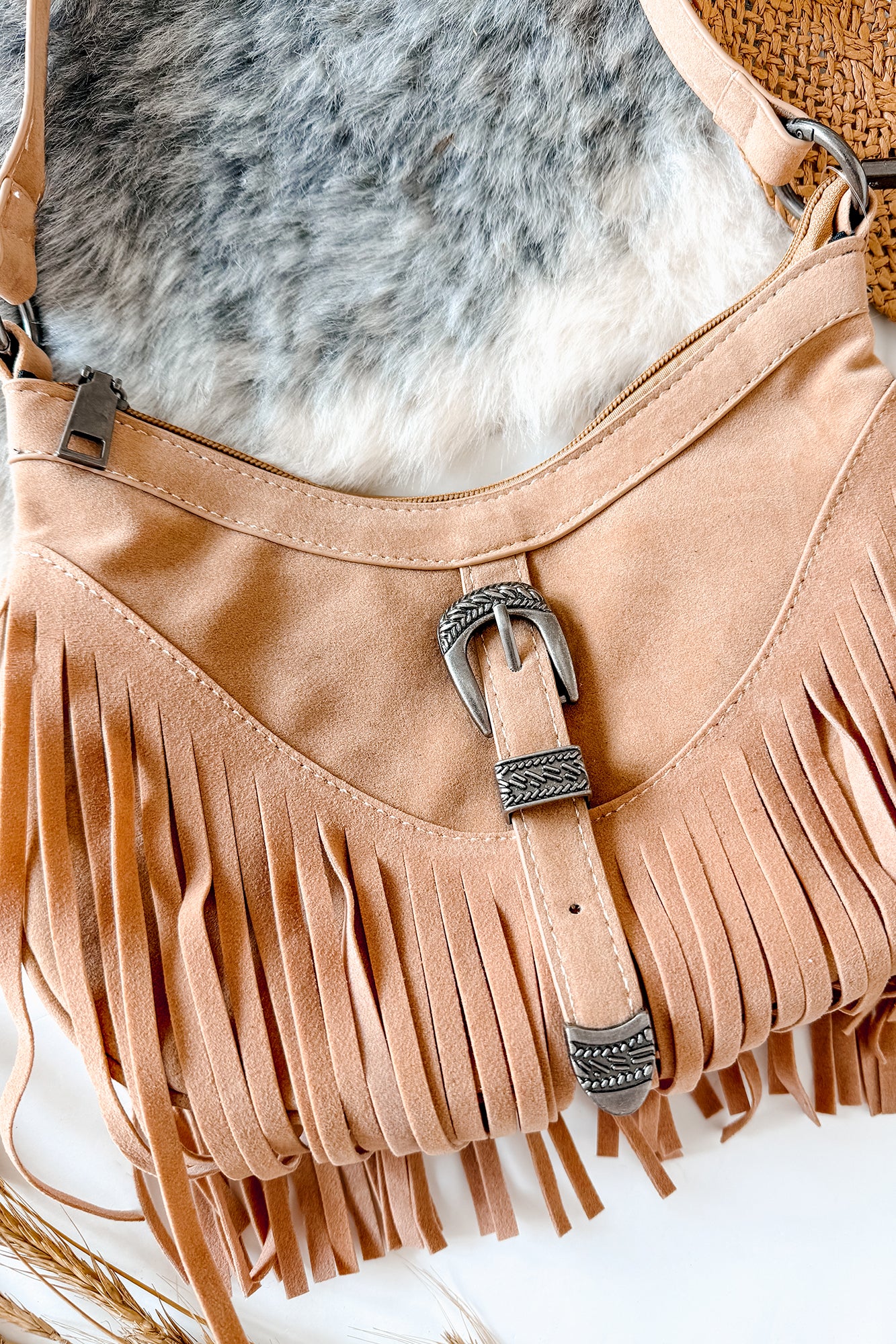 Wildflower Whiskey Faux Suede Fringe Bag (Taupe)-The Formal Wear