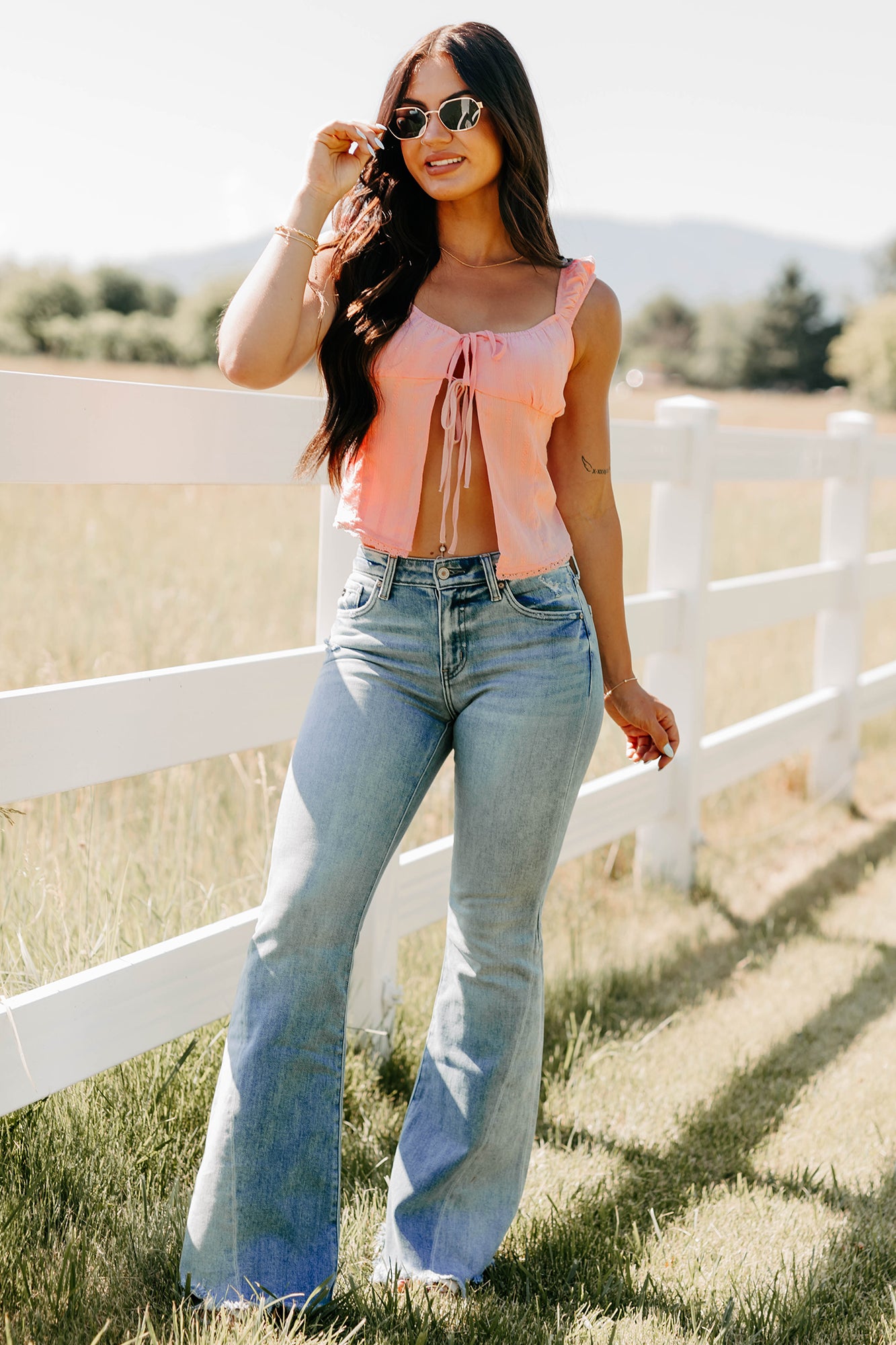 Feel The Rush Floral Tie-Front Top (Light Pink)-The Formal Wear