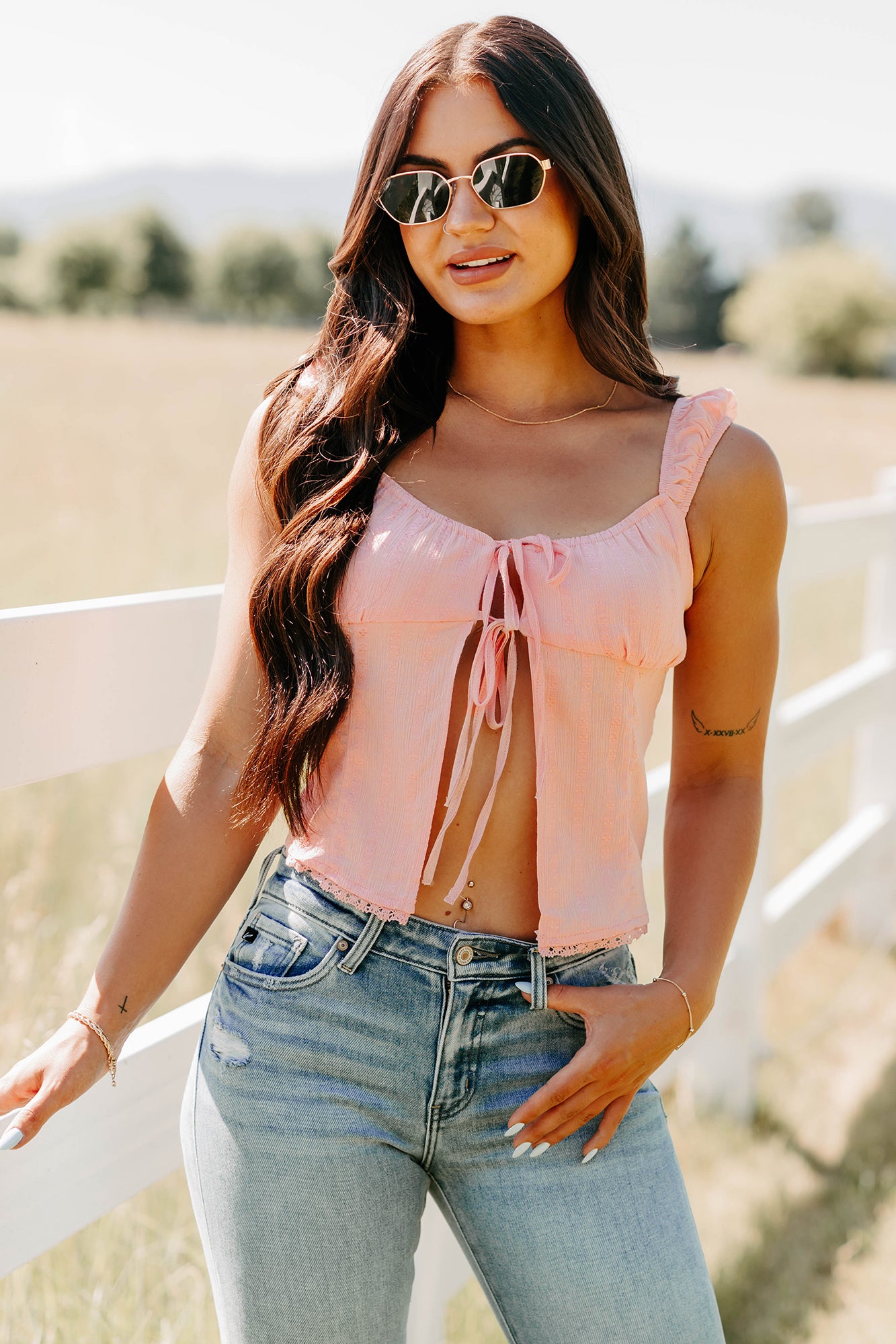 Feel The Rush Floral Tie-Front Top (Light Pink)-The Formal Wear