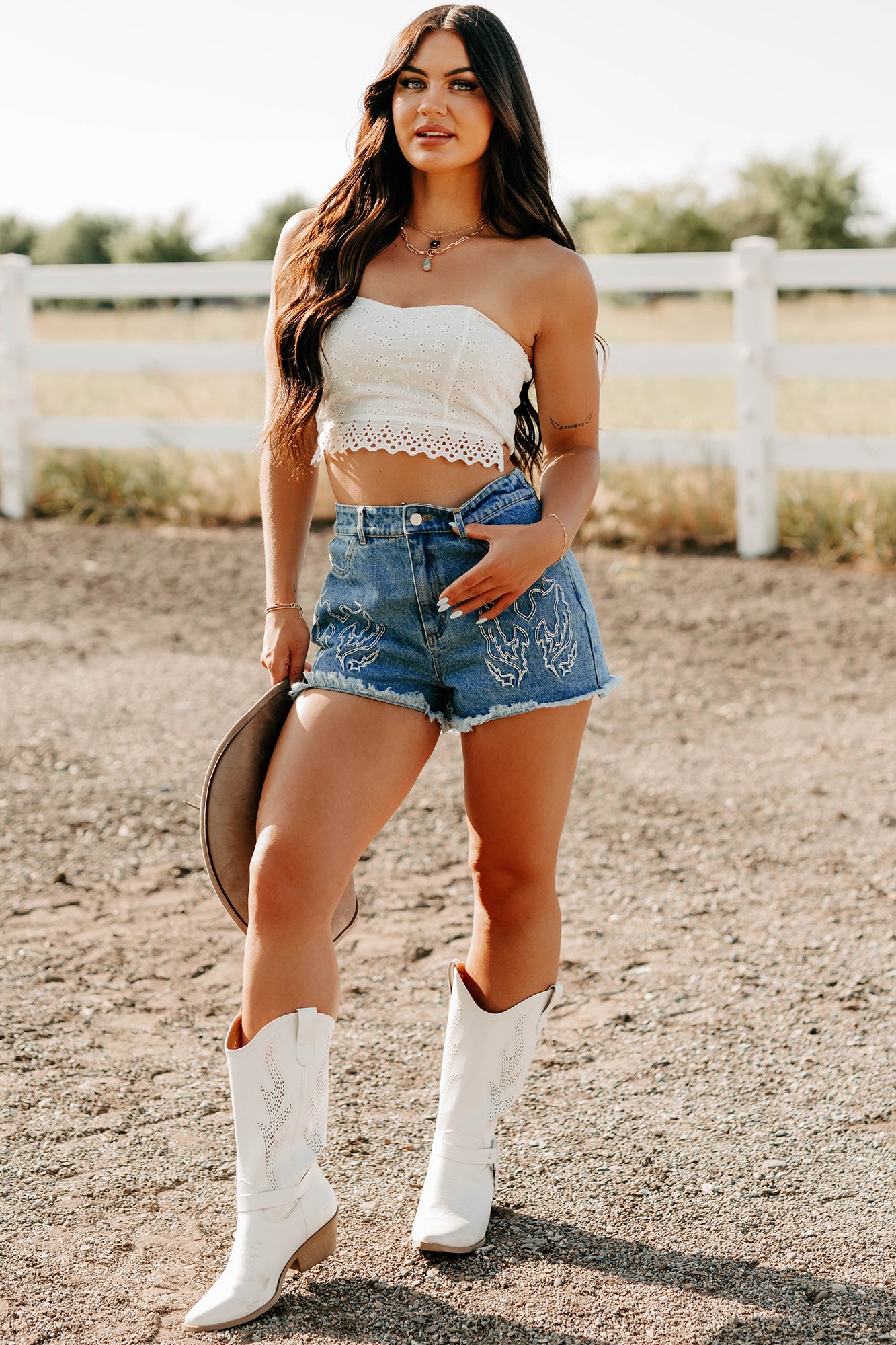 Wild Ride Ready Western Stitch Denim Shorts (Denim)-The Formal Wear