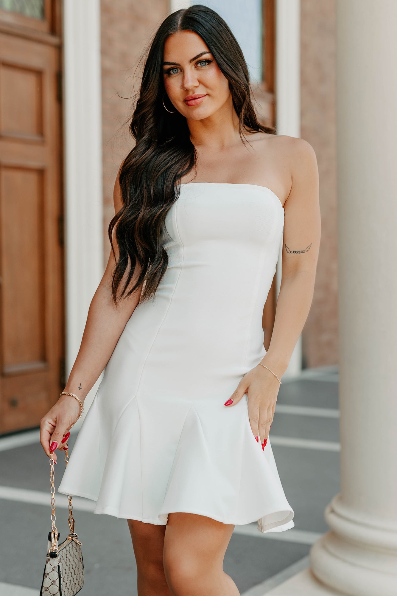 Bold & Beautiful Strapless Mini Dress (White)-The Formal Wear
