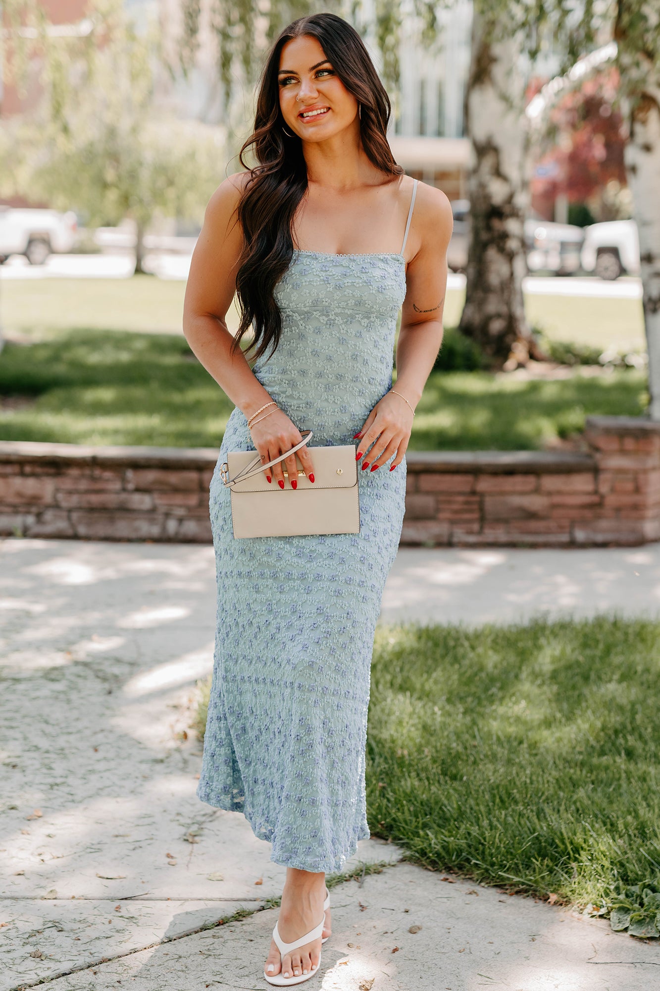 Live For You Textured Floral Maxi Dress (Blue)-The Formal Wear