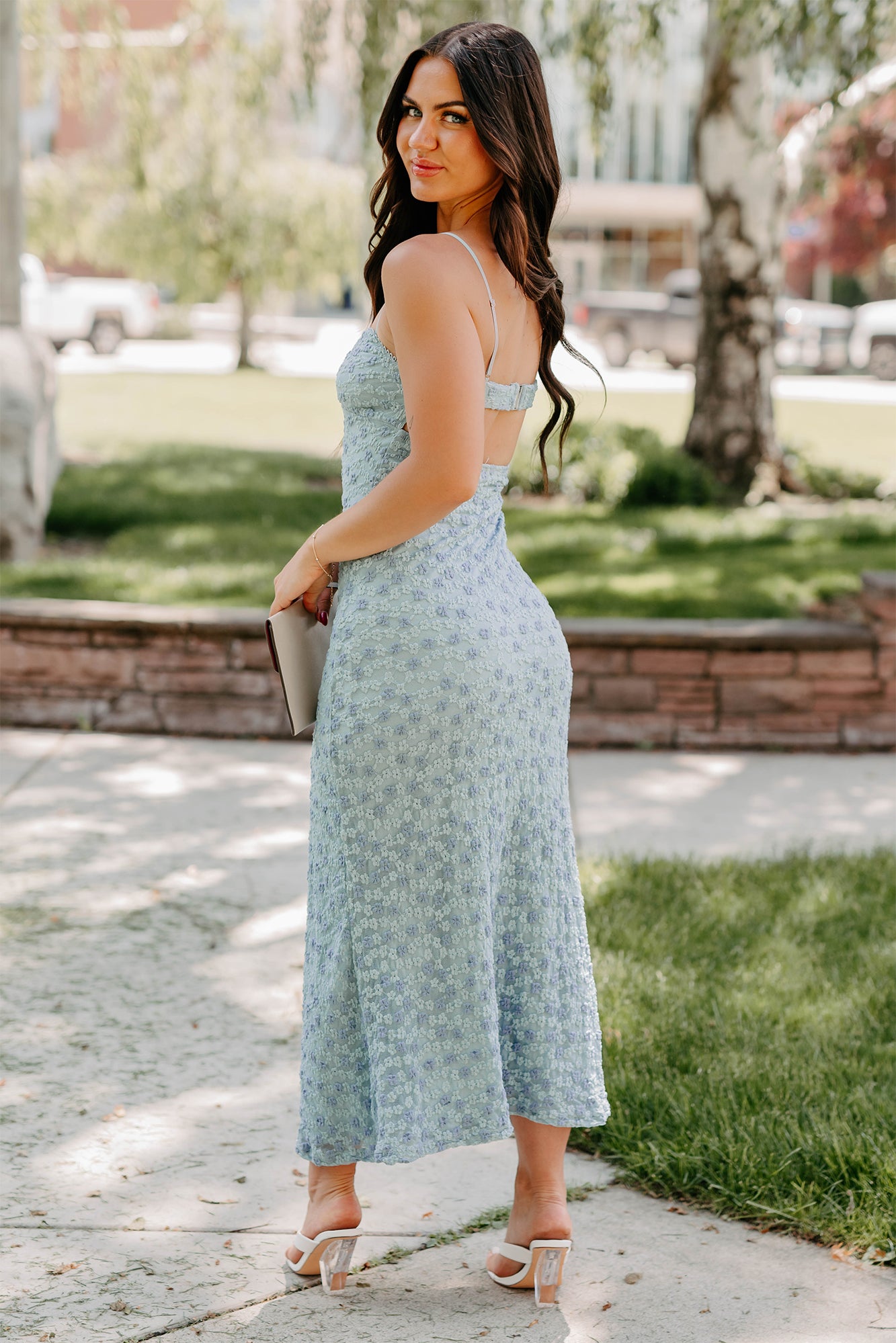 Live For You Textured Floral Maxi Dress (Blue)-The Formal Wear