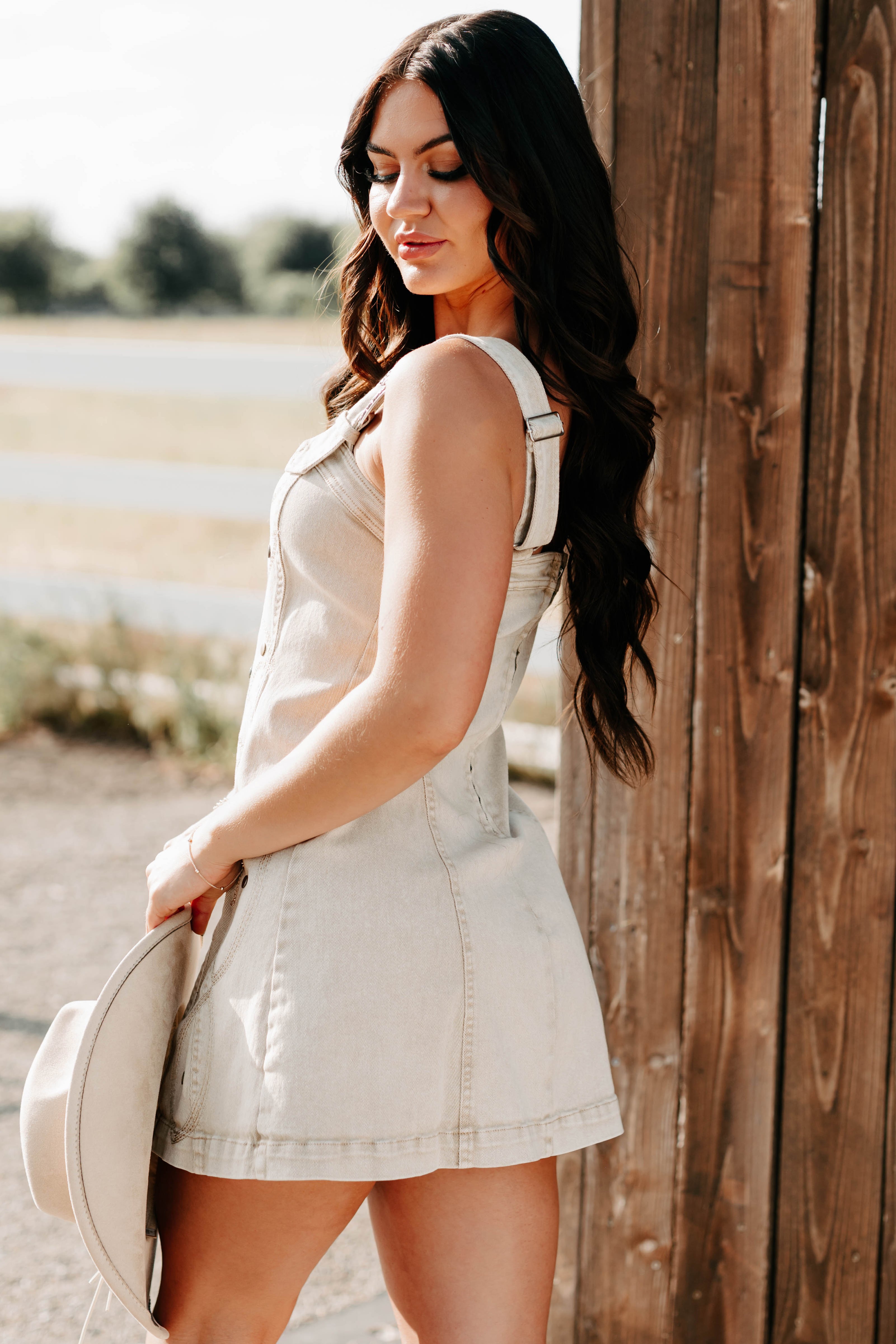 Prairie Blossom Western Denim Mini Dress (Sand)-The Formal Wear