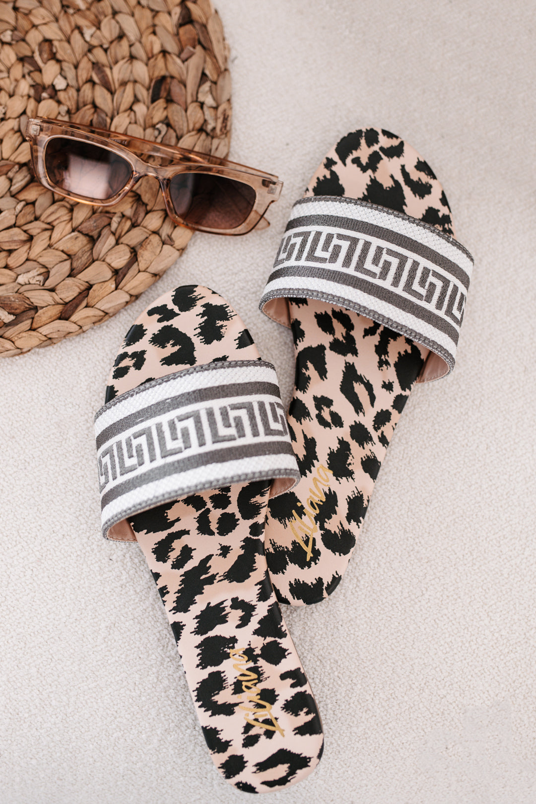 Starlit Allure Woven Print Slide Sandals (Leopard)-The Formal Wear