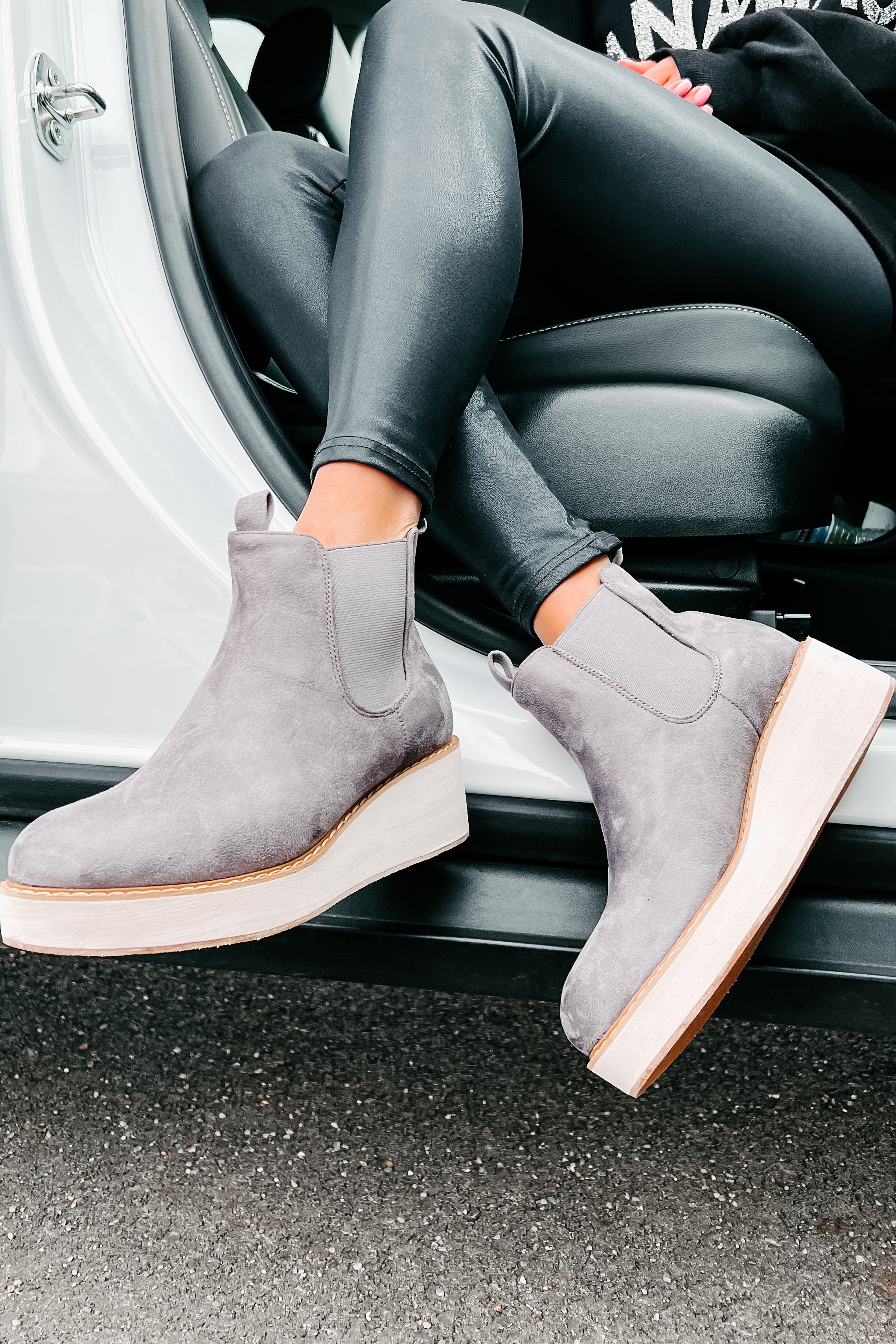 Danny Faux Suede Wedge Booties (Grey)-The Formal Wear