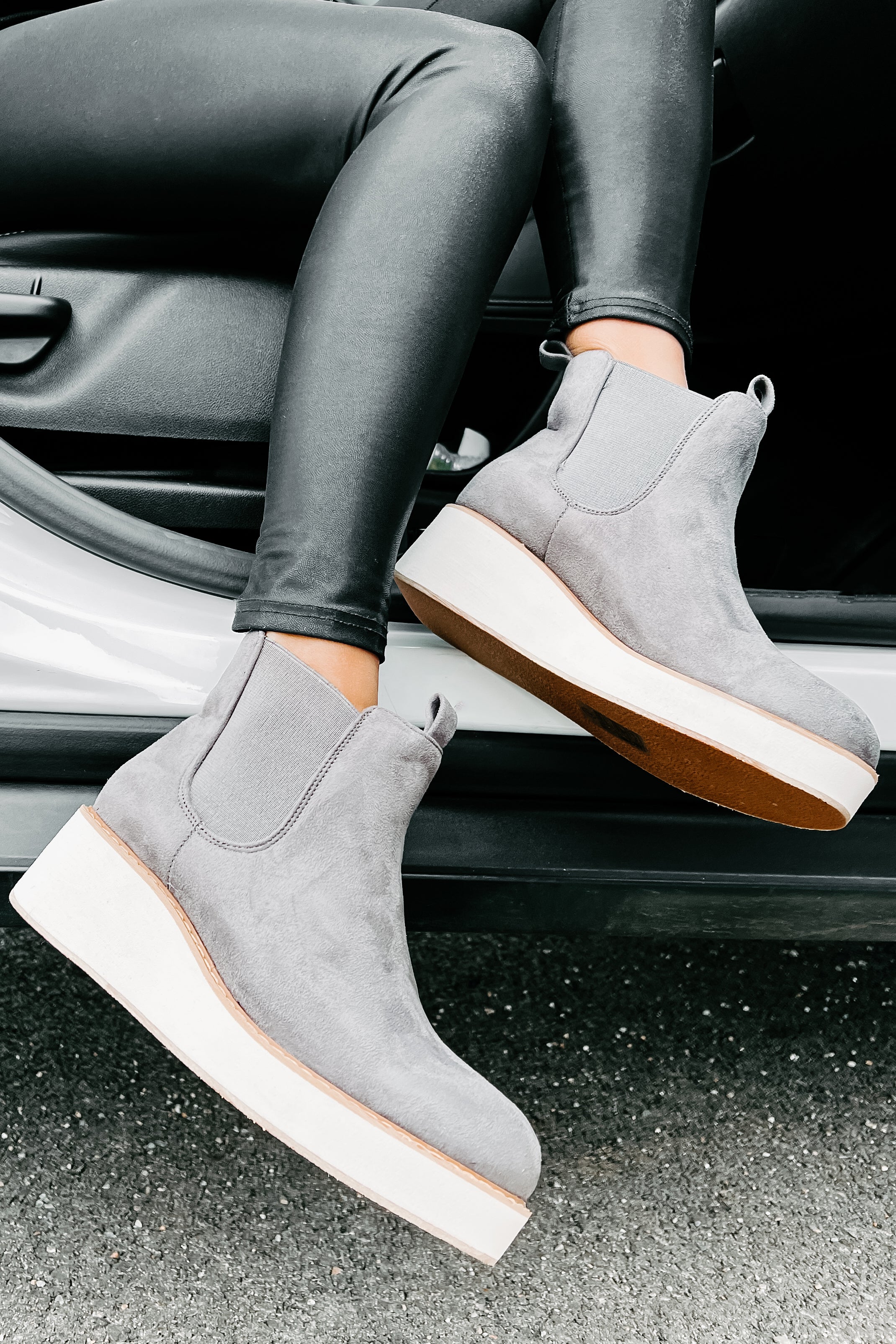 Danny Faux Suede Wedge Booties (Grey)-The Formal Wear