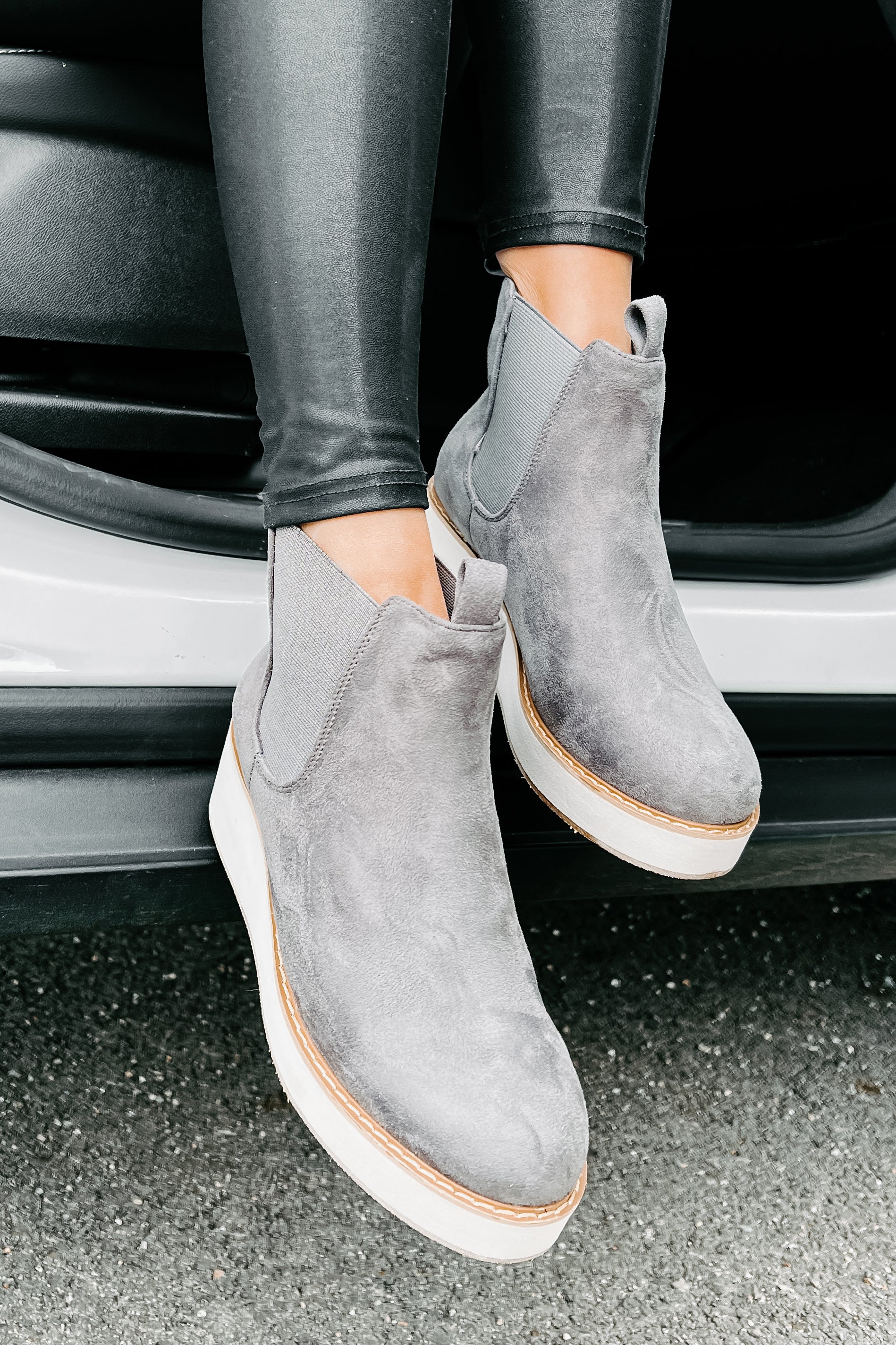 Danny Faux Suede Wedge Booties (Grey)-The Formal Wear