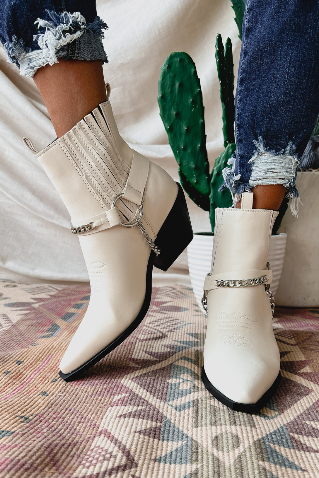 Freedom Rider Billini Western Ankle Boots (Bone)-The Formal Wear