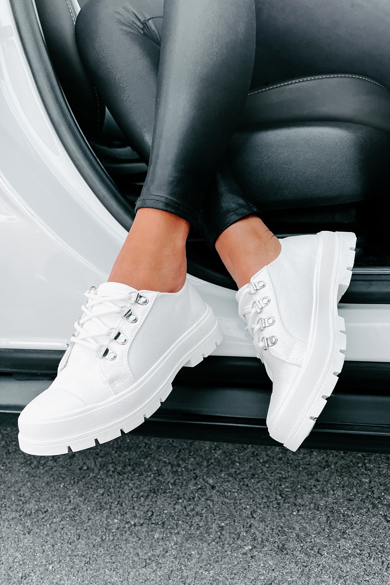 Walk It Off Canvas Lug Sneakers (White)-The Formal Wear