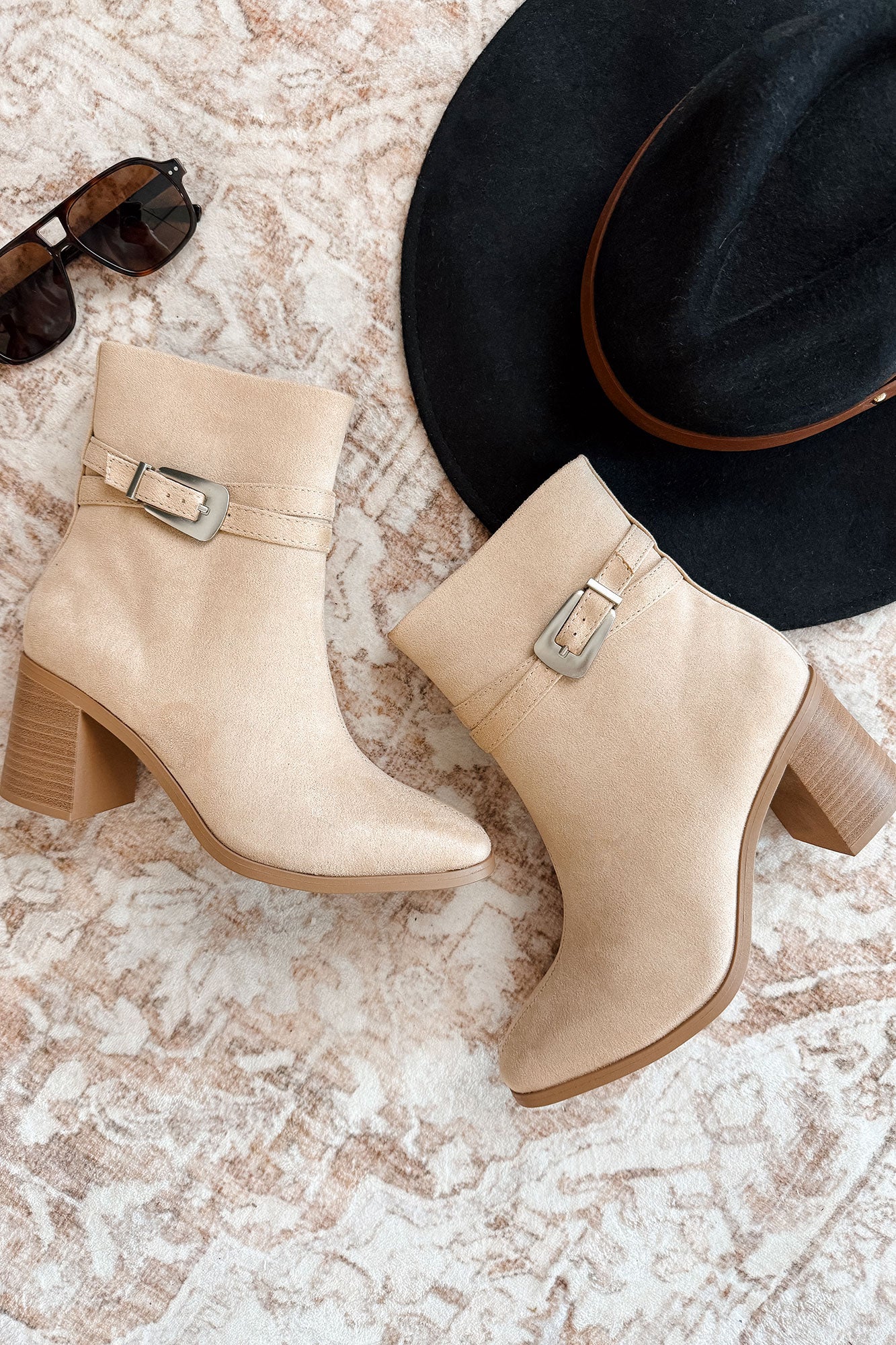 Step In Style Faux Leather Buckle Detail Booties (Camel)-The Formal Wear