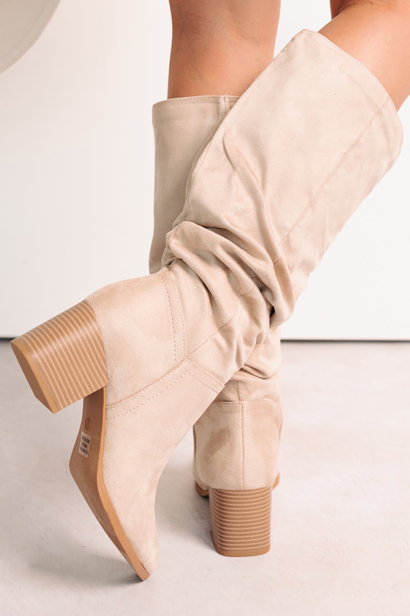 Bare & Bold Chunky Heel Faux Suede Boots (Clay)-The Formal Wear