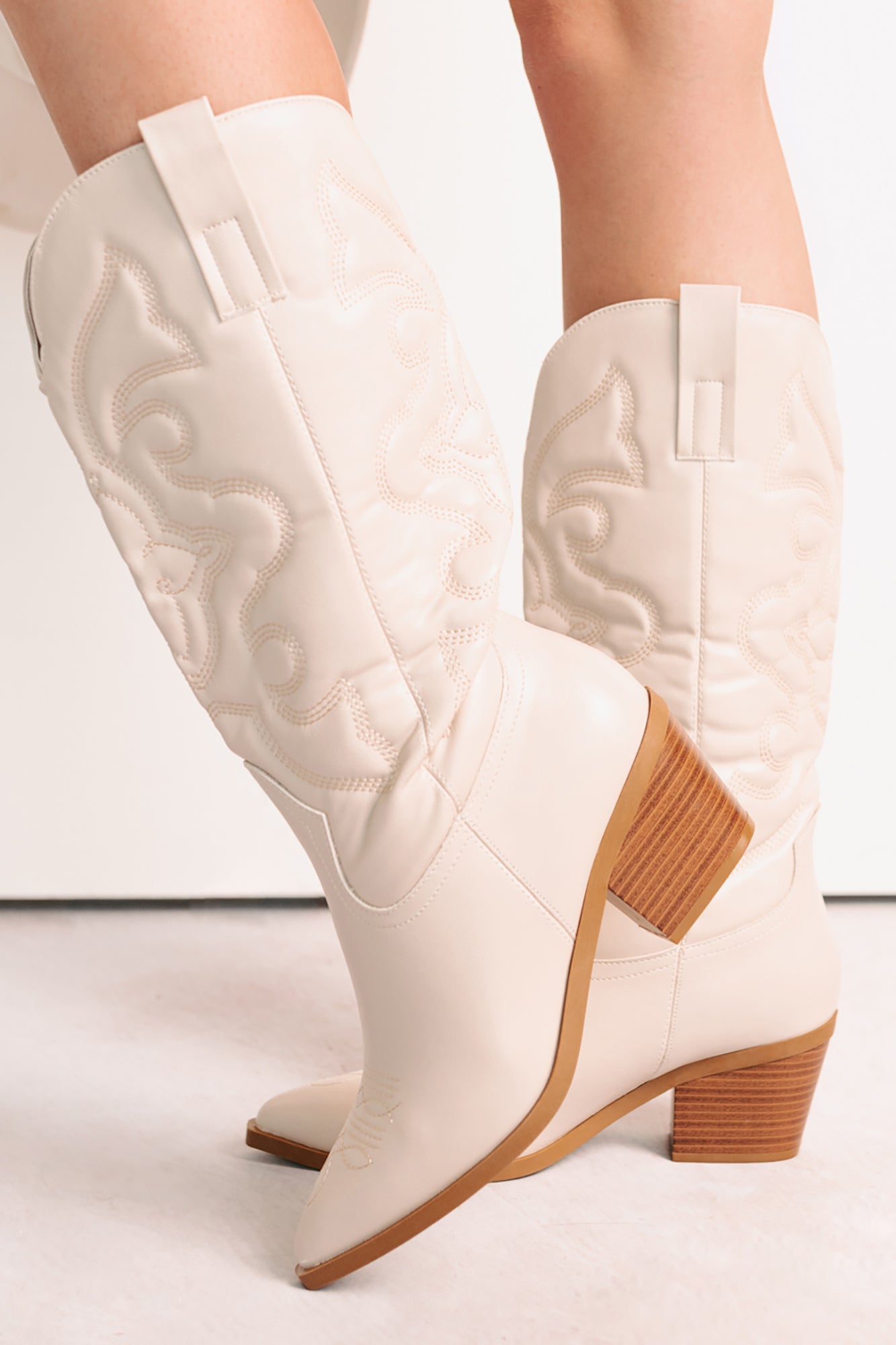 Cowgirl Glow Pointed Toe Western Boots (Sand)-The Formal Wear