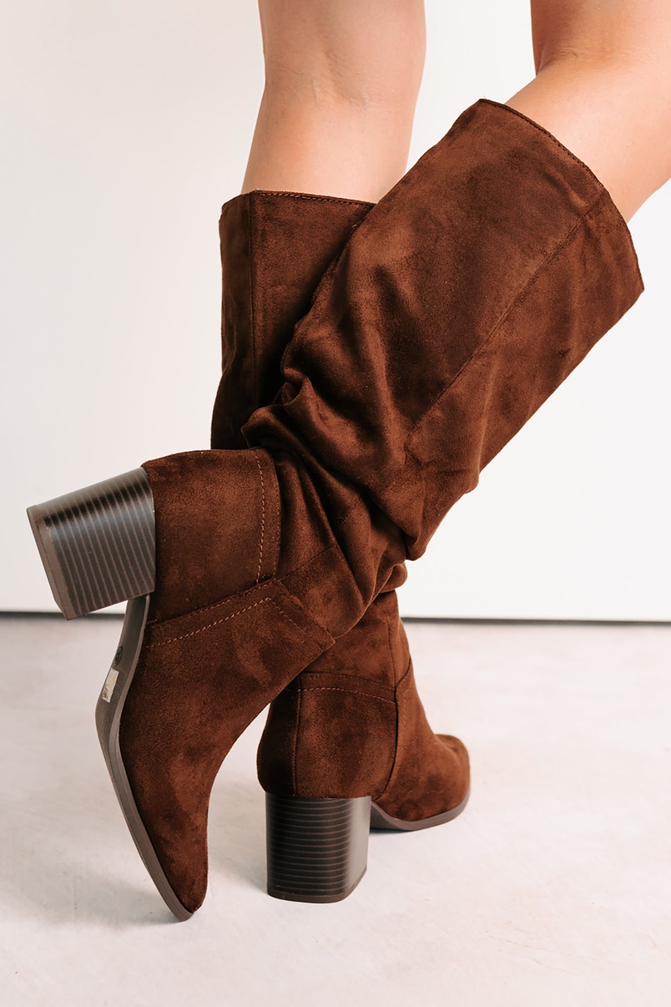 Bare & Bold Chunky Heel Faux Suede Boots (Tobacco)-The Formal Wear