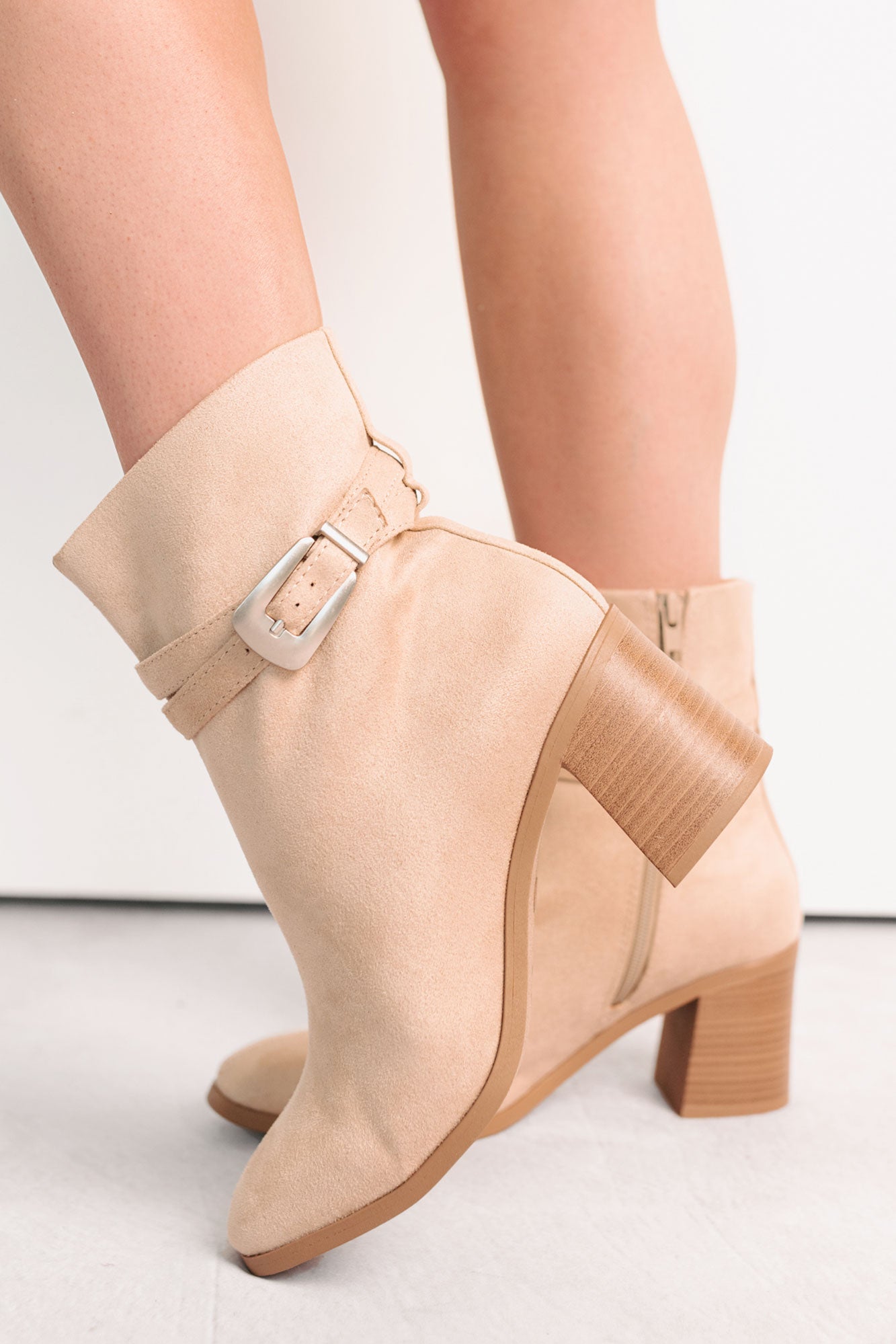 Step In Style Faux Leather Buckle Detail Booties (Camel)-The Formal Wear
