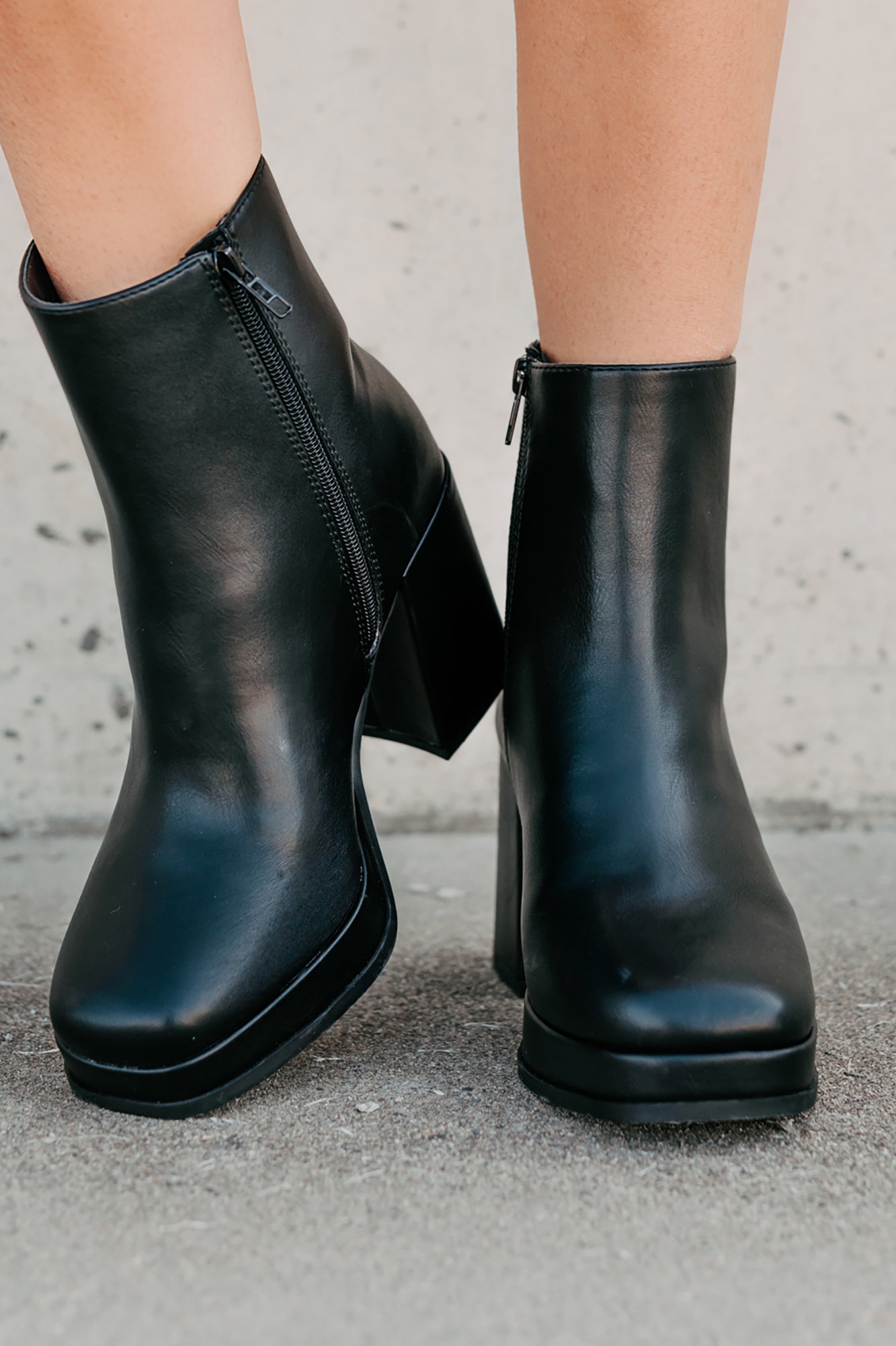 Midnight Drift Faux Leather Platform Booties (Black)-The Formal Wear