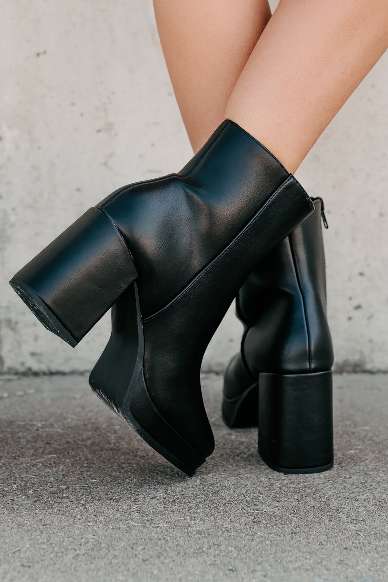 Midnight Drift Faux Leather Platform Booties (Black)-The Formal Wear