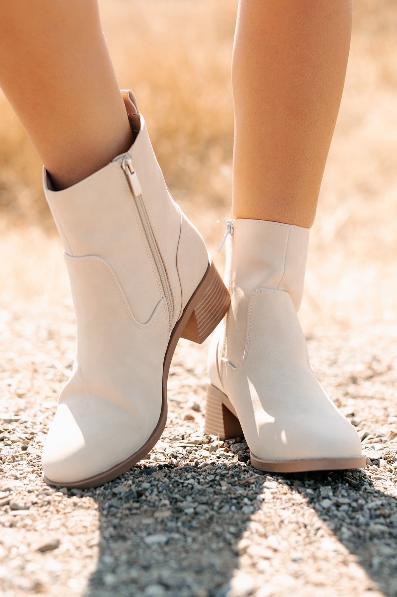 Being Real Round Toe Chunky Heel Booties (Beige)-The Formal Wear