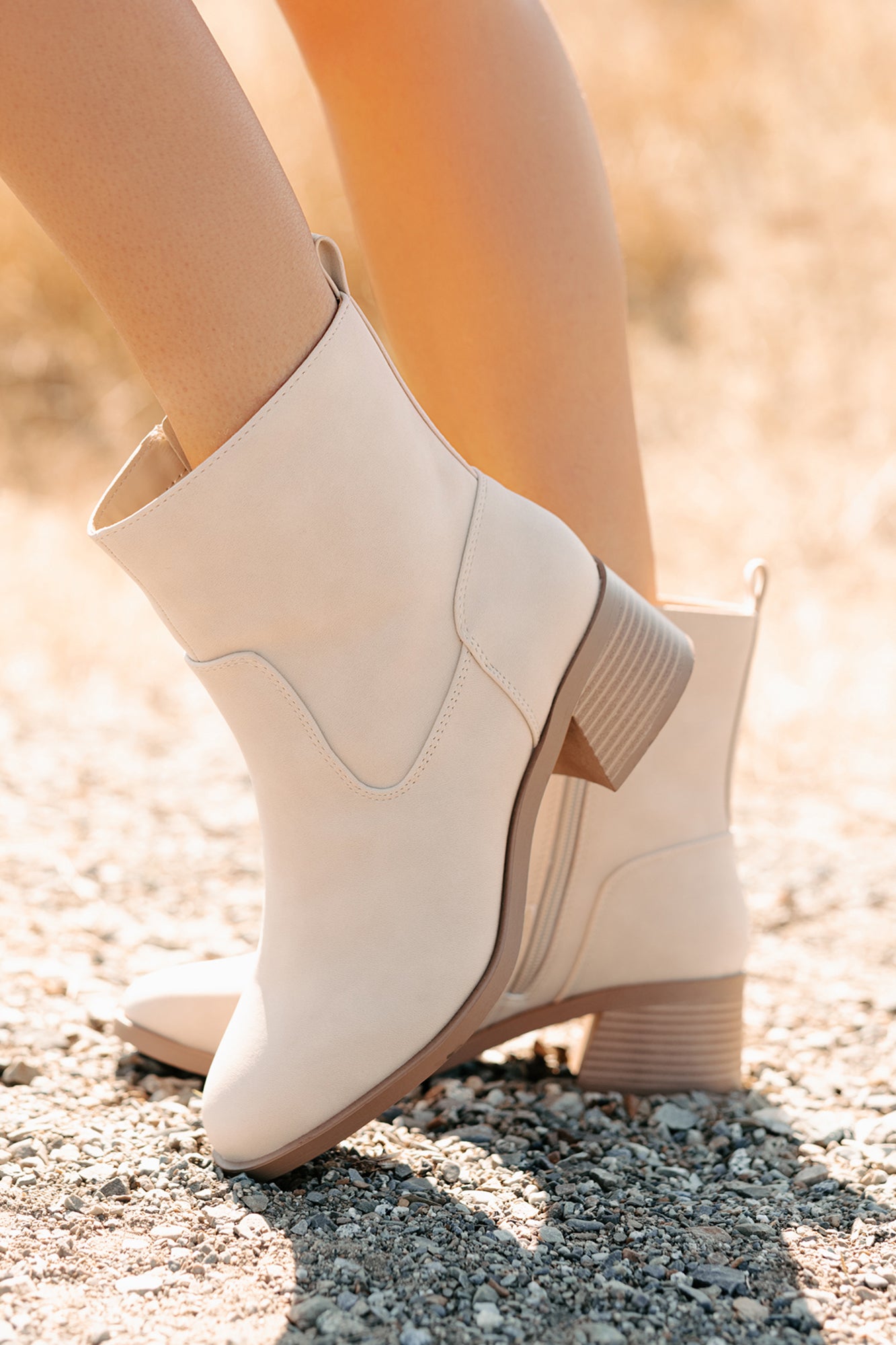 Being Real Round Toe Chunky Heel Booties (Beige)-The Formal Wear
