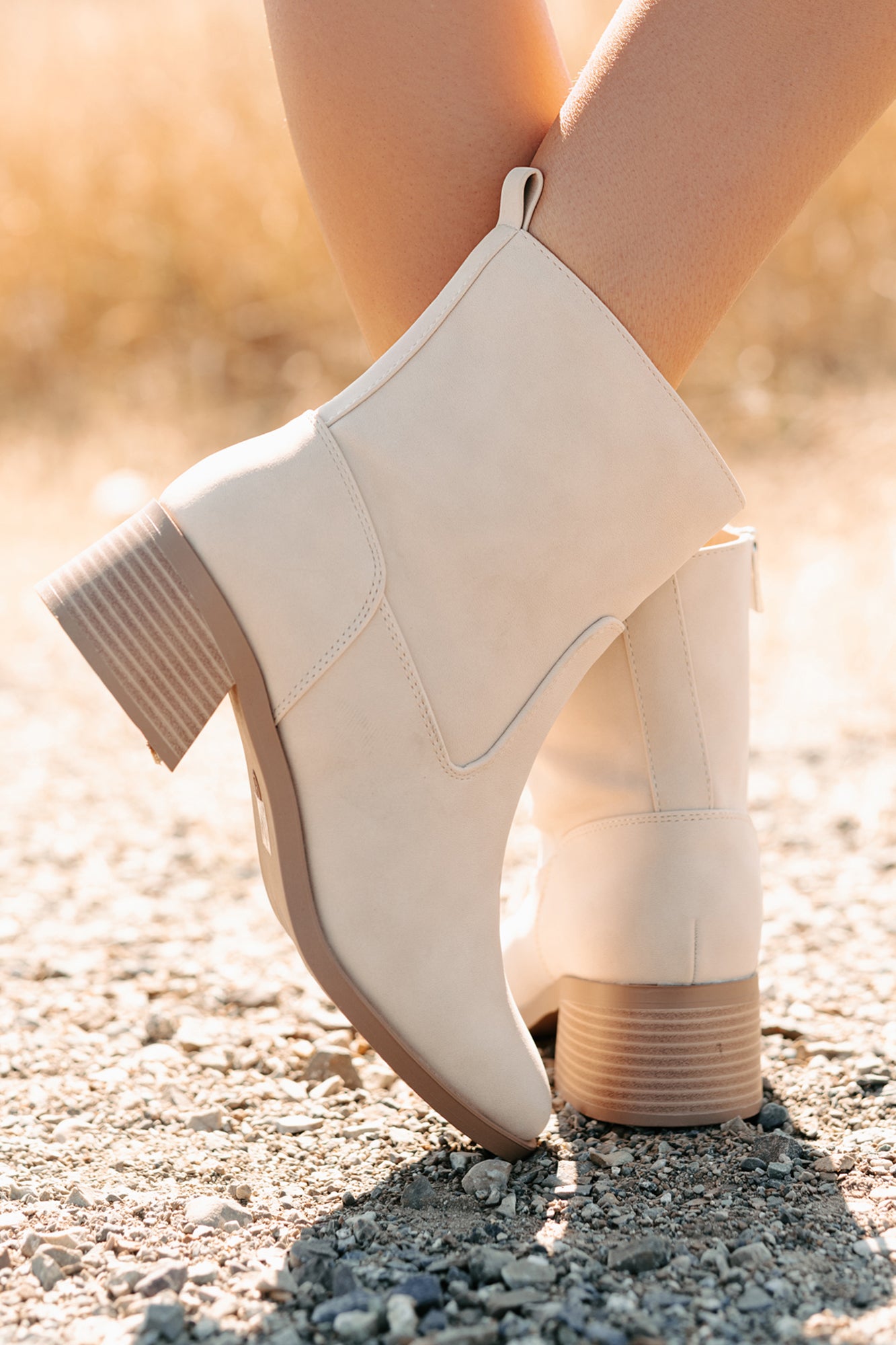Being Real Round Toe Chunky Heel Booties (Beige)-The Formal Wear