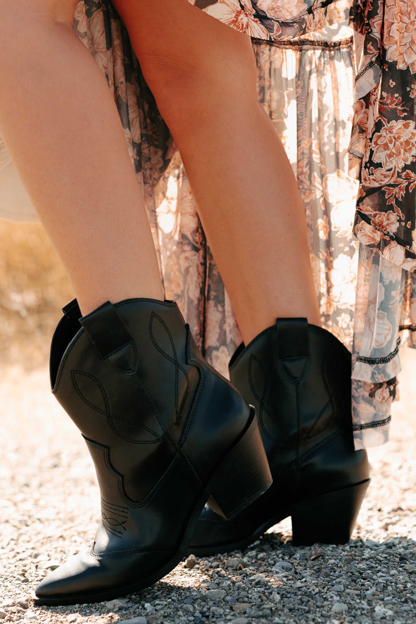 Blossom & Boots Pointed Toe Western Booties (Black)-The Formal Wear