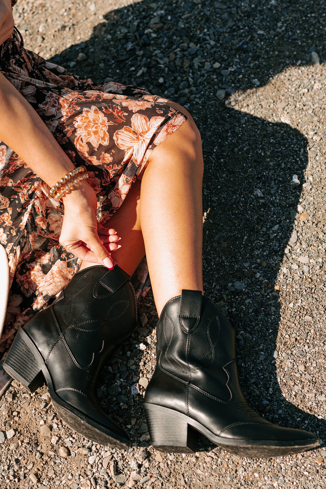 Blossom & Boots Pointed Toe Western Booties (Black)-The Formal Wear