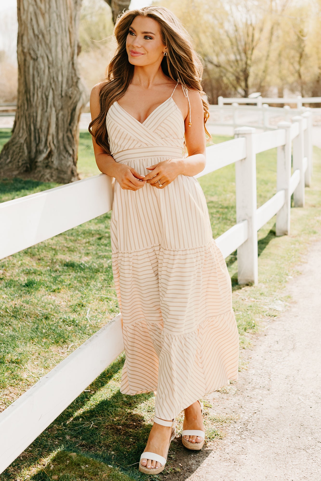 Dancing On Stars Striped Maxi Dress (Taupe)-The Formal Wear