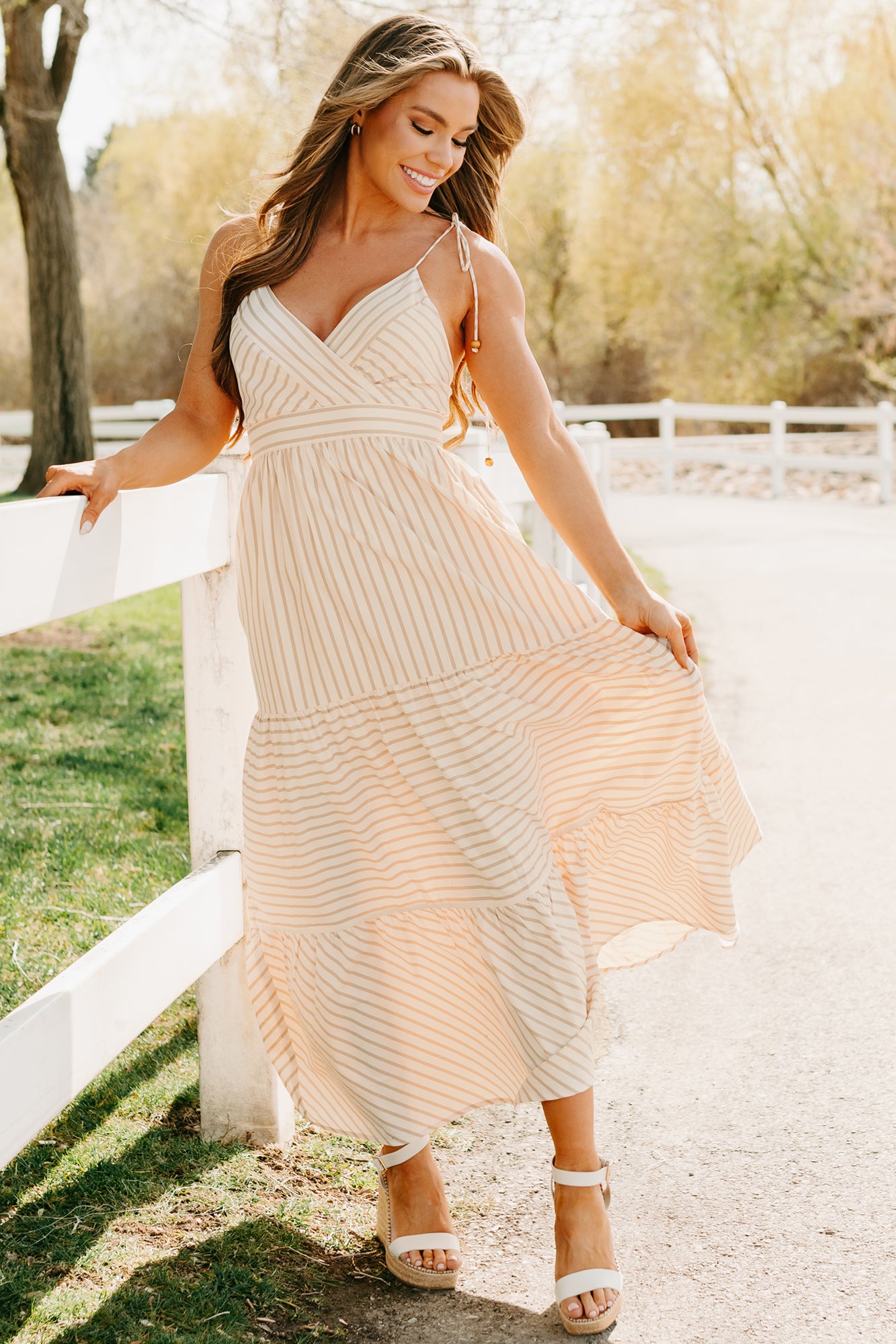 Dancing On Stars Striped Maxi Dress (Taupe)-The Formal Wear