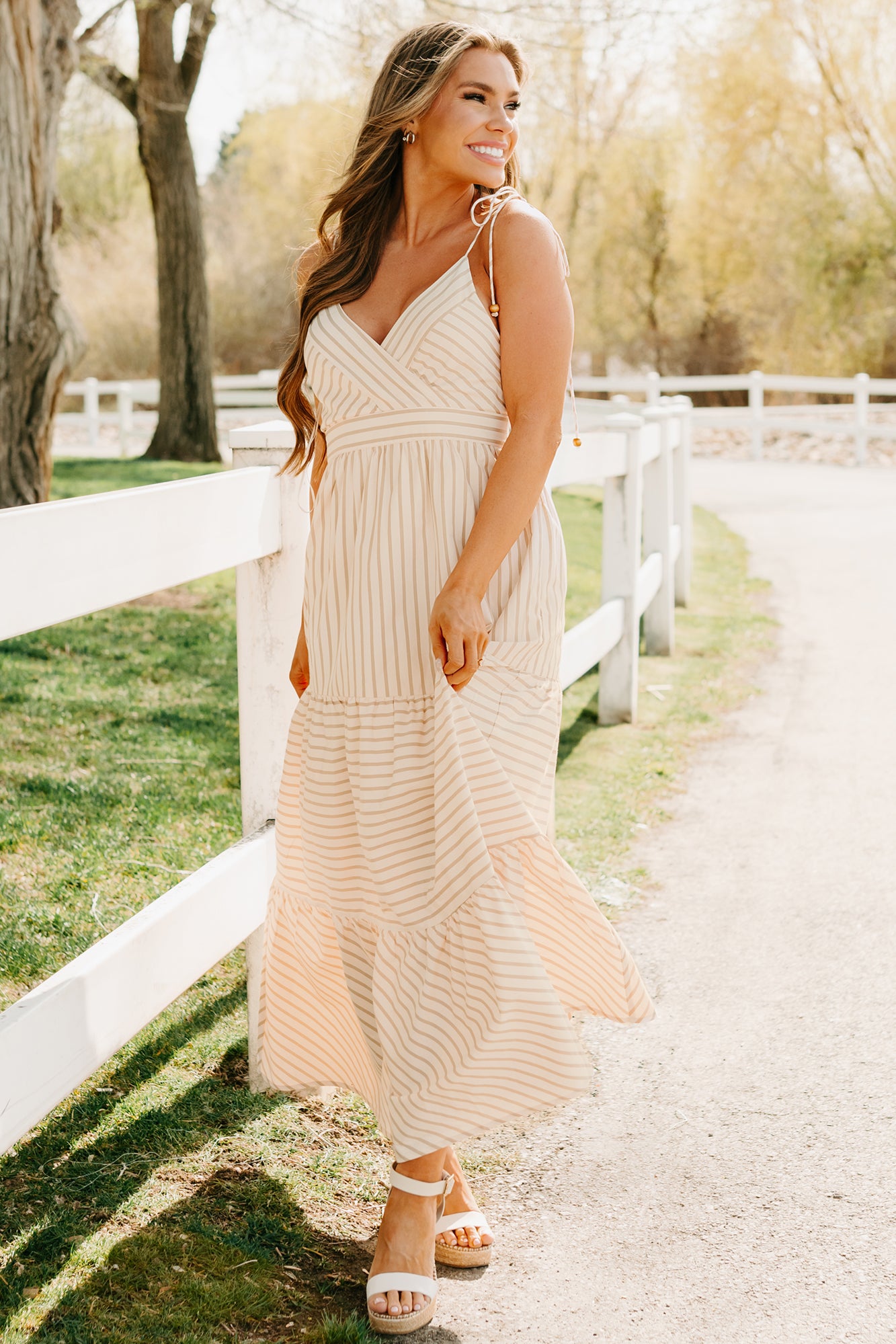 Dancing On Stars Striped Maxi Dress (Taupe)-The Formal Wear