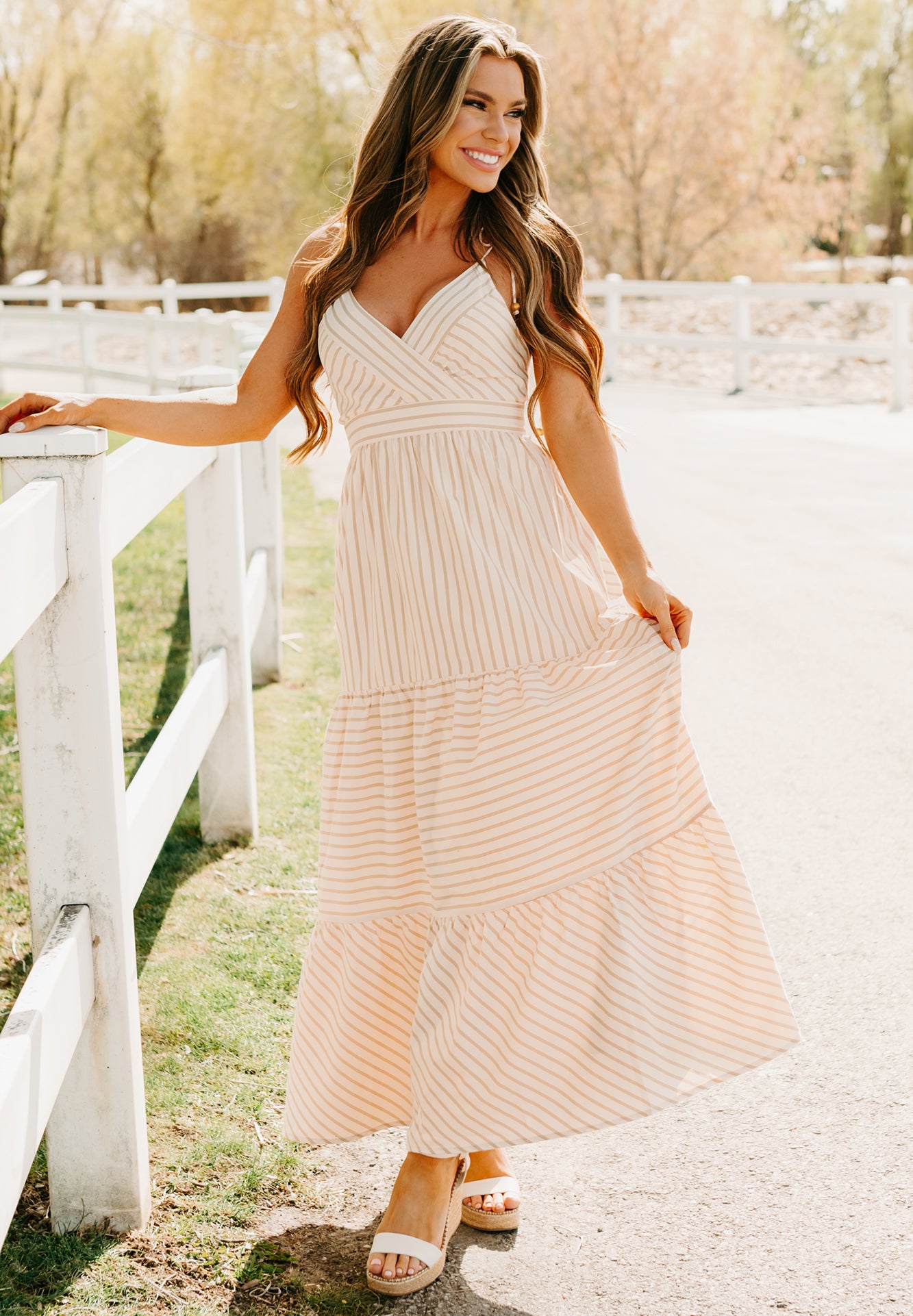 Dancing On Stars Striped Maxi Dress (Taupe)-The Formal Wear