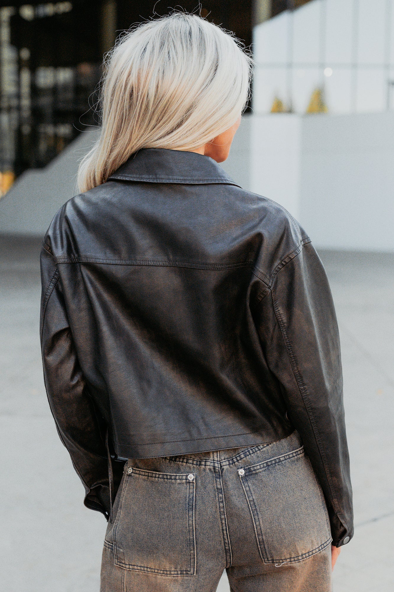 Never Tired Faux Leather Lace Side Jacket (Dark Coffee)-The Formal Wear