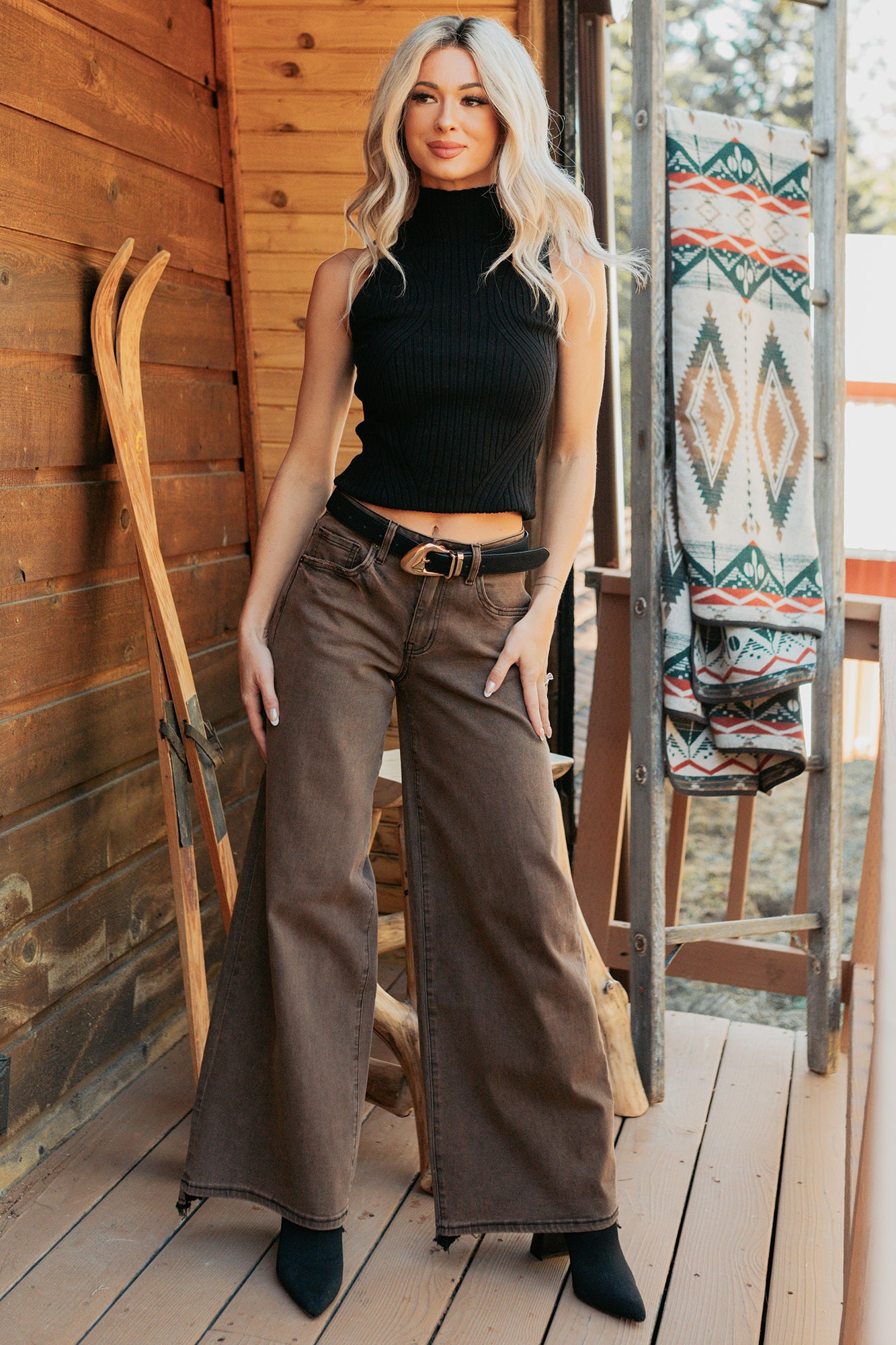 Valencia High Rise Wide Leg Mica Denim Jeans (Antique Bronze)-The Formal Wear