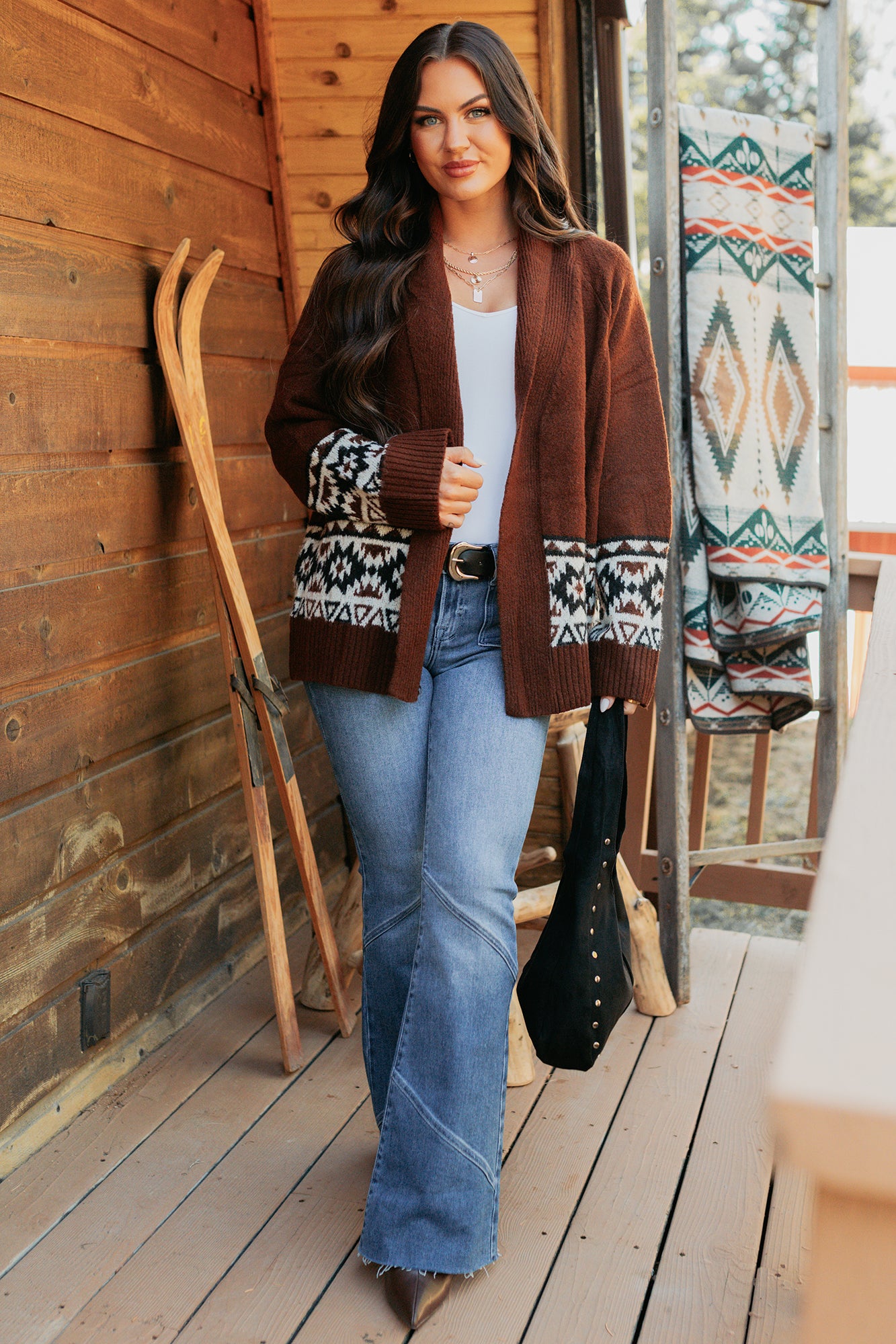 As It Goes Long Sleeve Aztec Cardigan (Dark Brown)-The Formal Wear