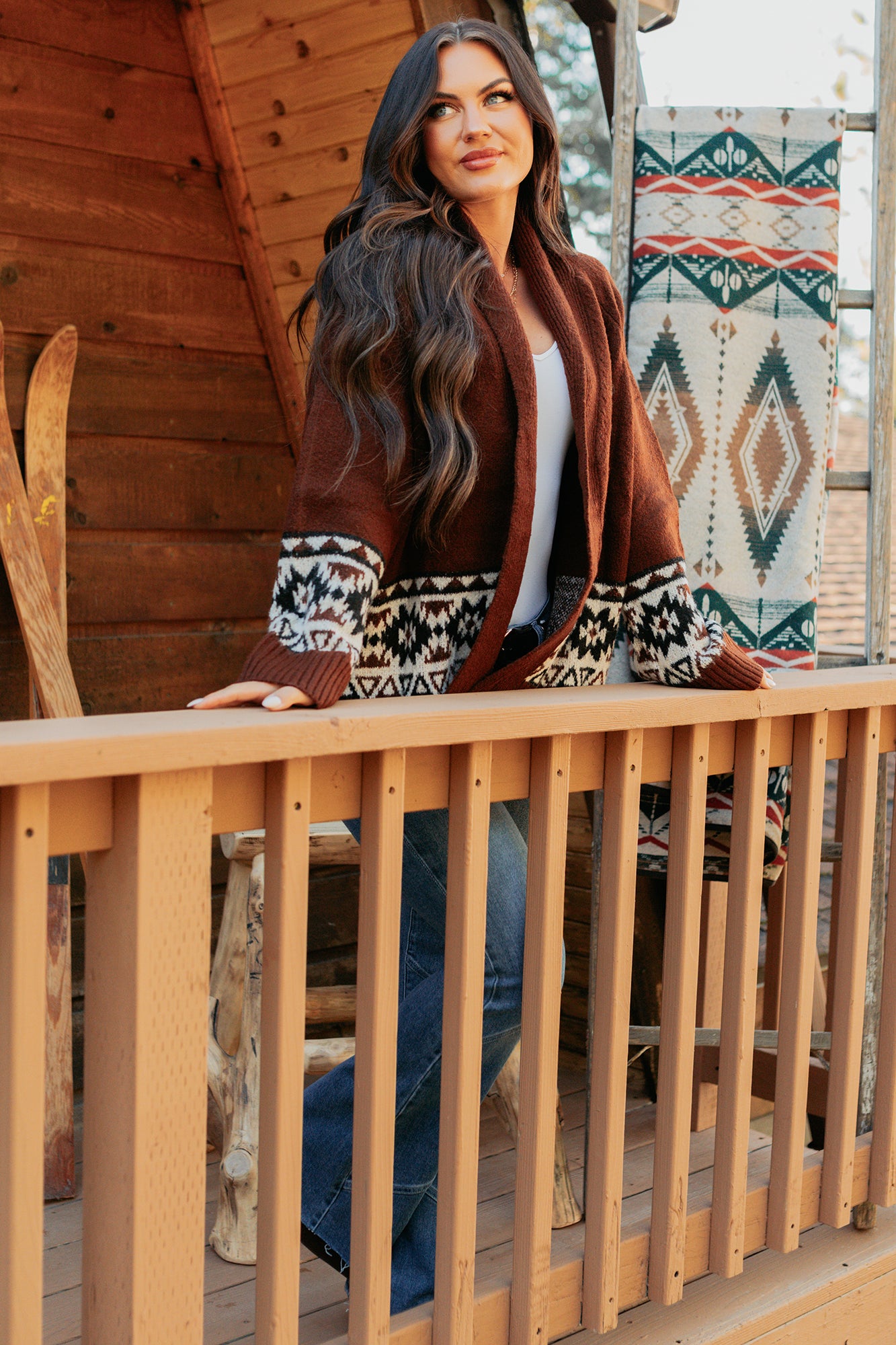 As It Goes Long Sleeve Aztec Cardigan (Dark Brown)-The Formal Wear