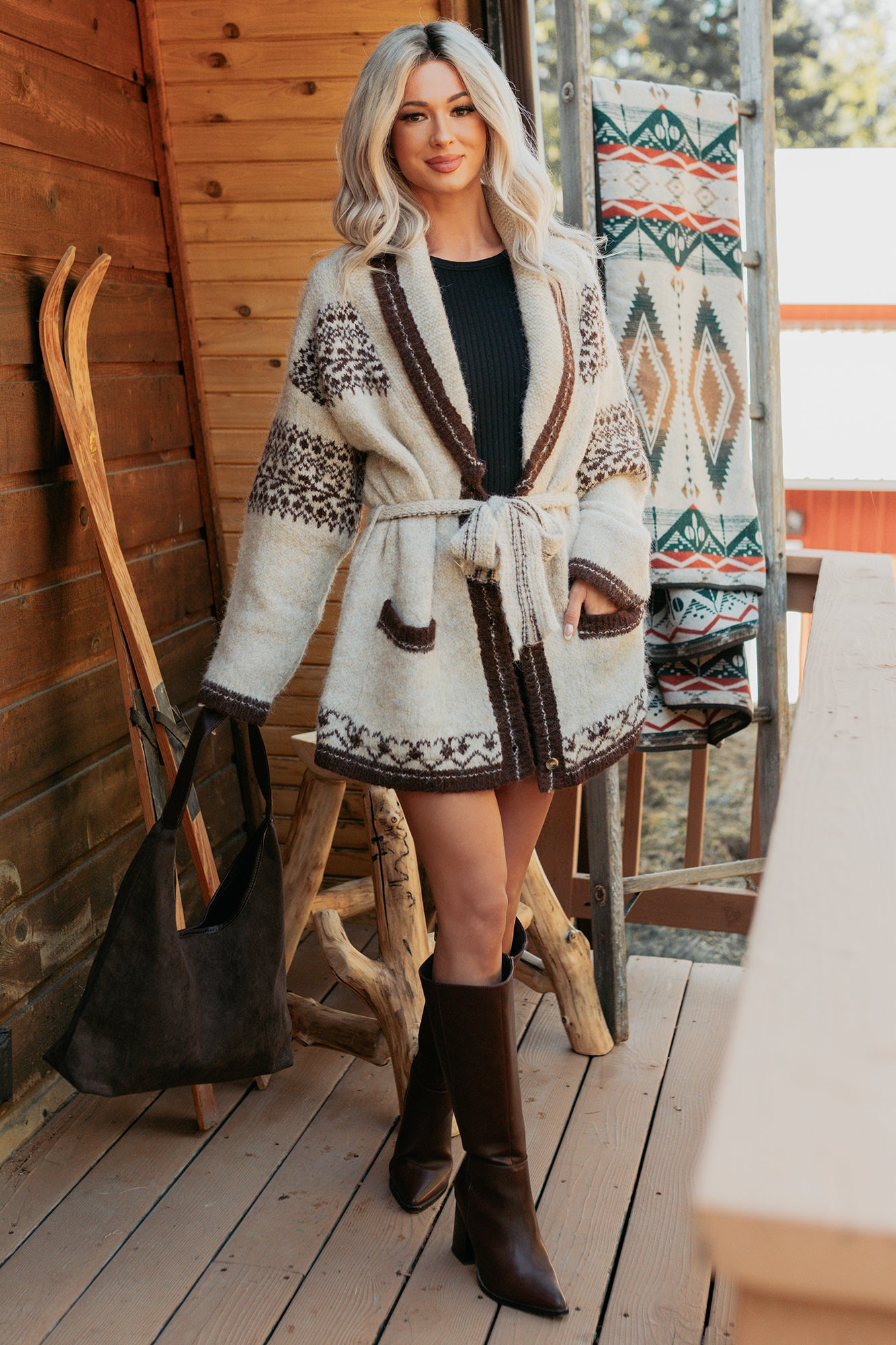 Sweetly Yours Detailed Belted Cardigan (Mocha Multi)-The Formal Wear