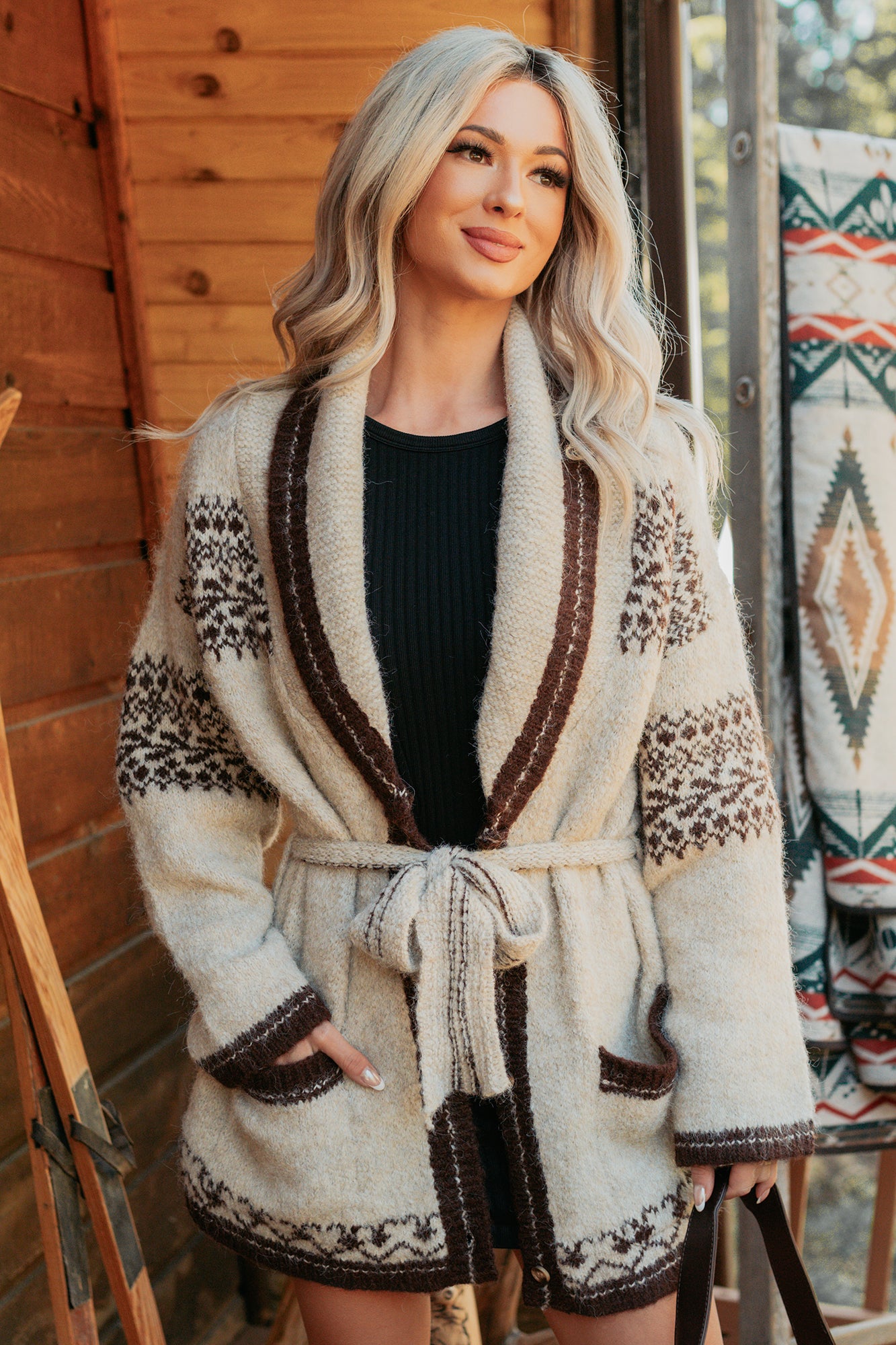 Sweetly Yours Detailed Belted Cardigan (Mocha Multi)-The Formal Wear
