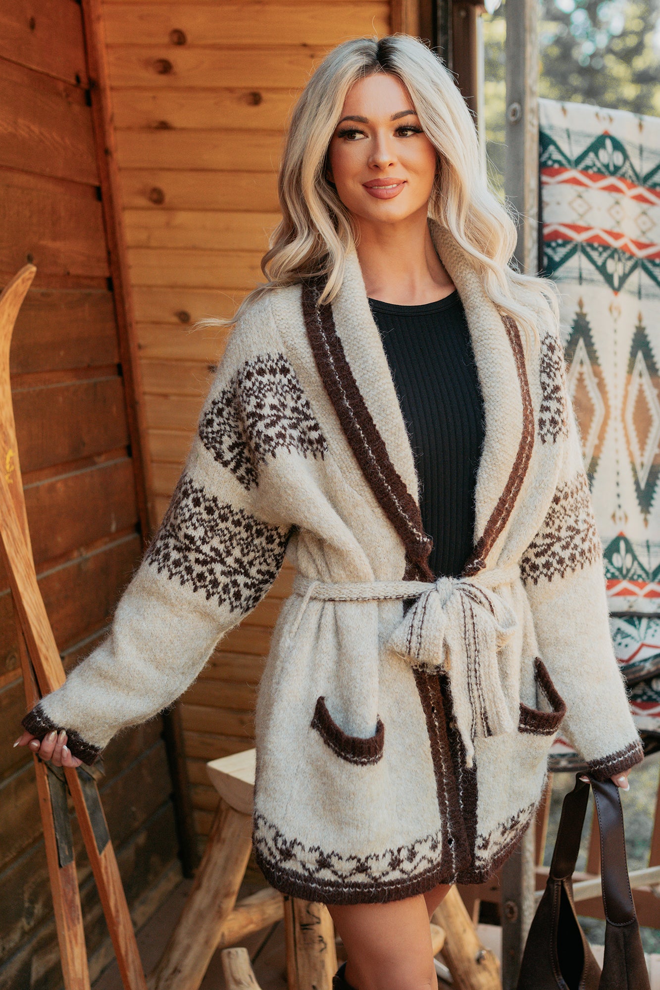 Sweetly Yours Detailed Belted Cardigan (Mocha Multi)-The Formal Wear