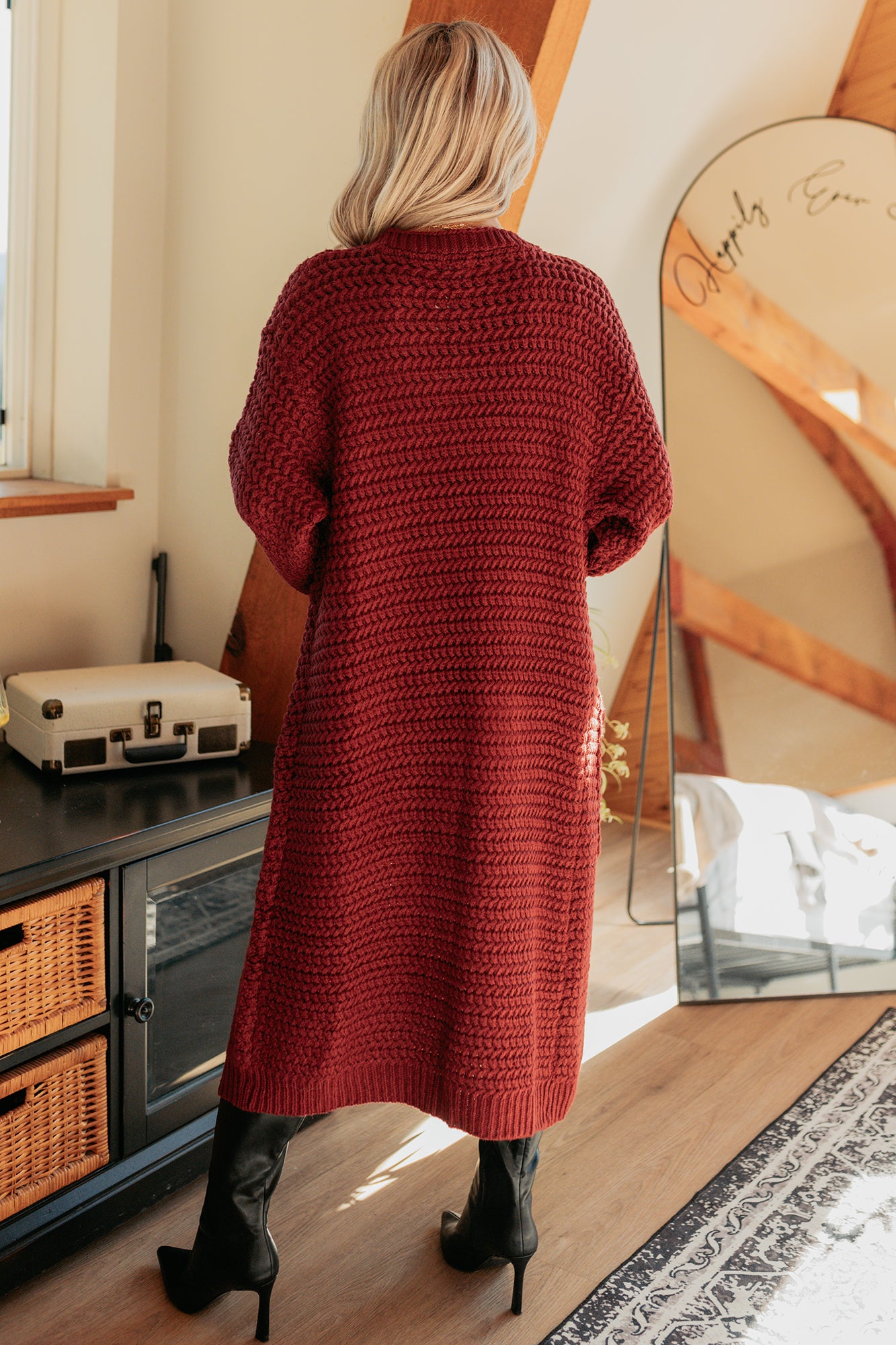 Still Dreaming Cable Knit Long Cardigan (Bordeaux)-The Formal Wear