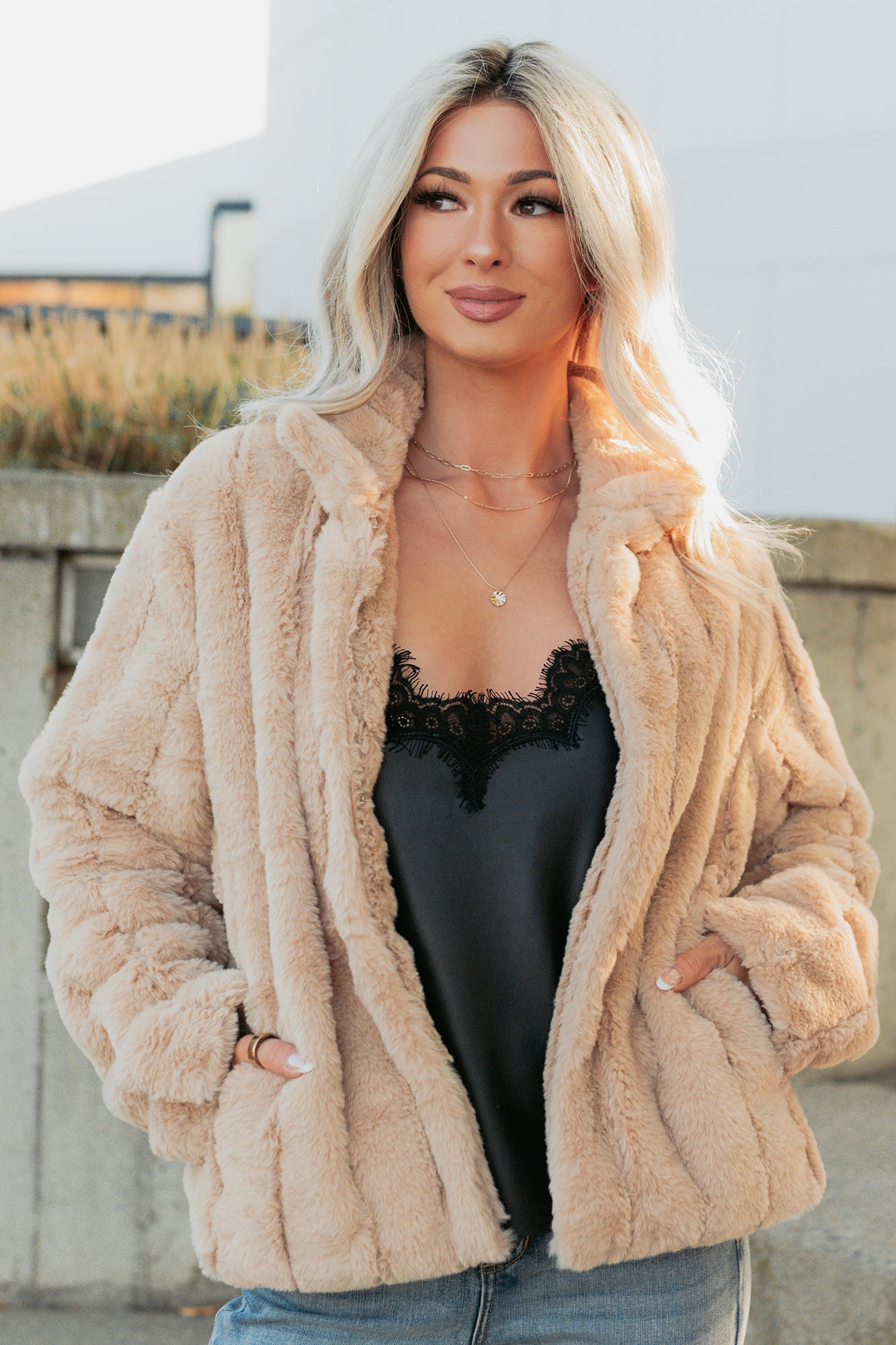 Snuggle Bug Faux Fur Jacket (Taupe)-The Formal Wear