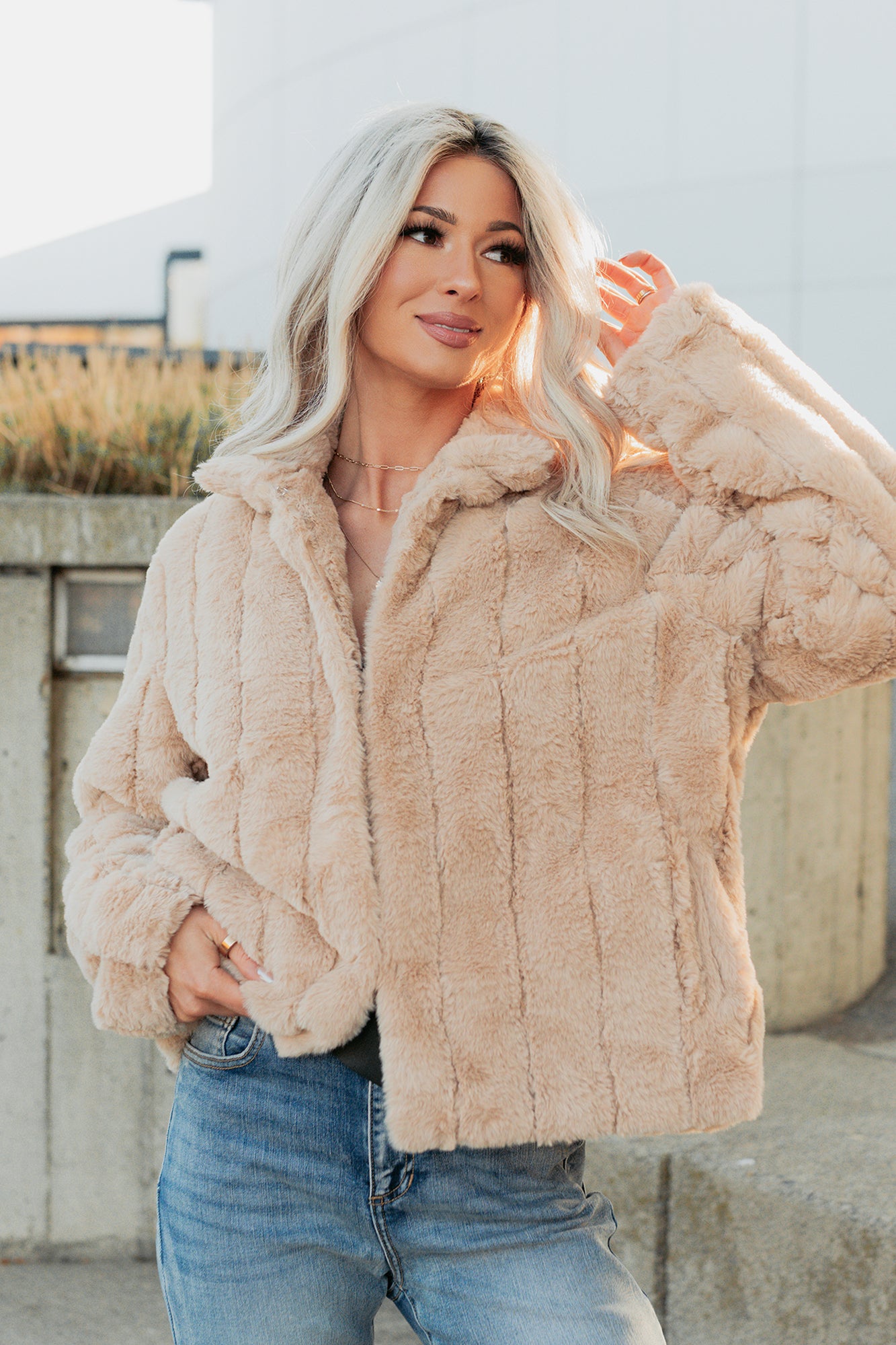 Snuggle Bug Faux Fur Jacket (Taupe)-The Formal Wear