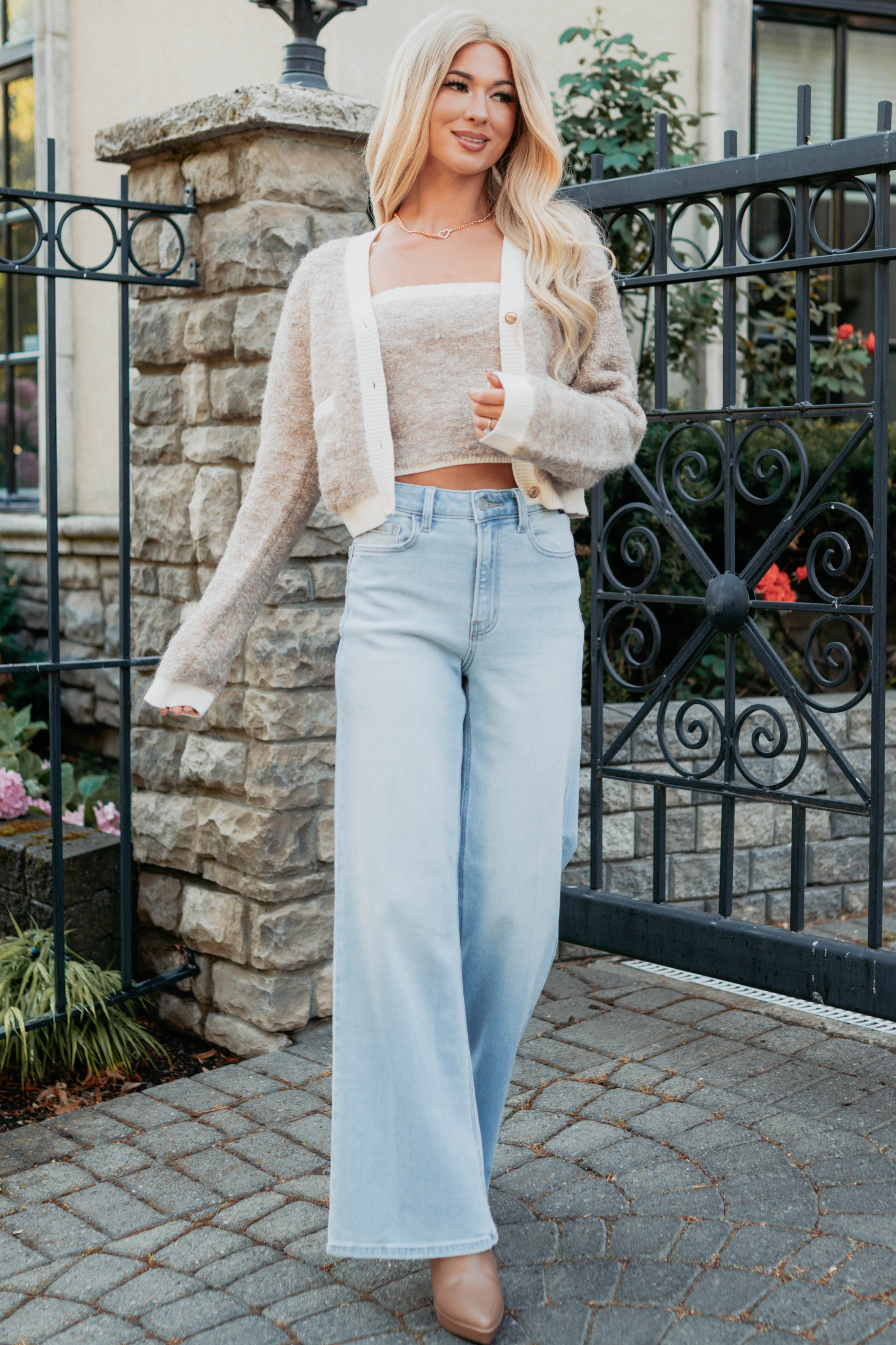 Gentle Traces Tube Top & Cardigan Set (Cappuccino)-The Formal Wear