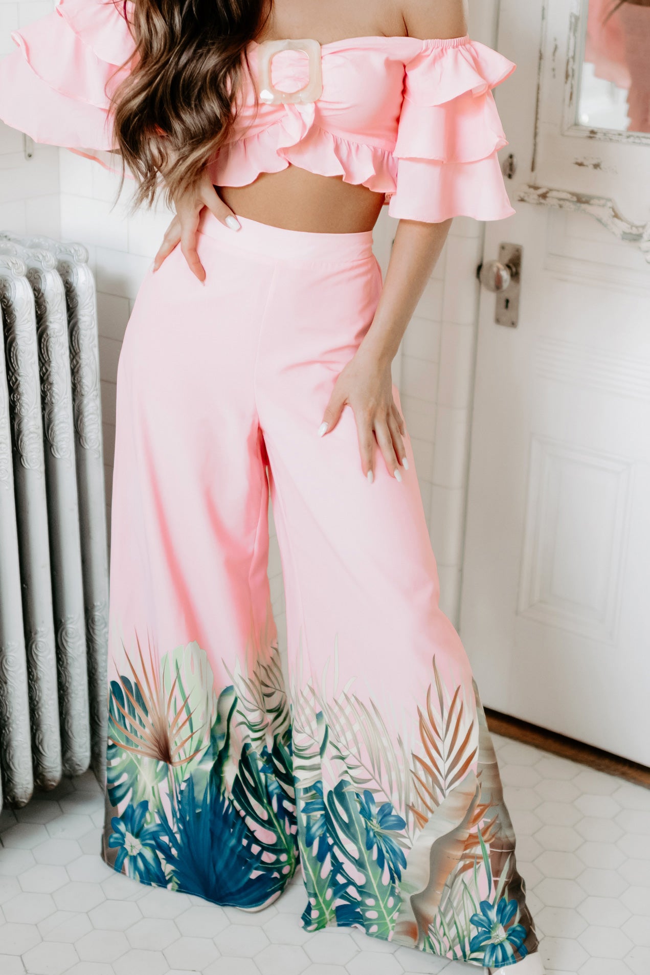 Going On A Trip Two Piece Pant Set (Pink)-The Formal Wear