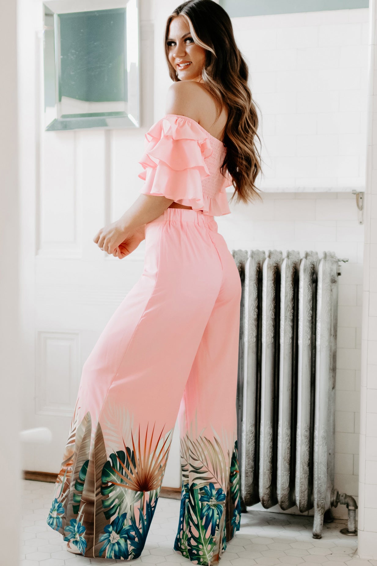 Going On A Trip Two Piece Pant Set (Pink)-The Formal Wear