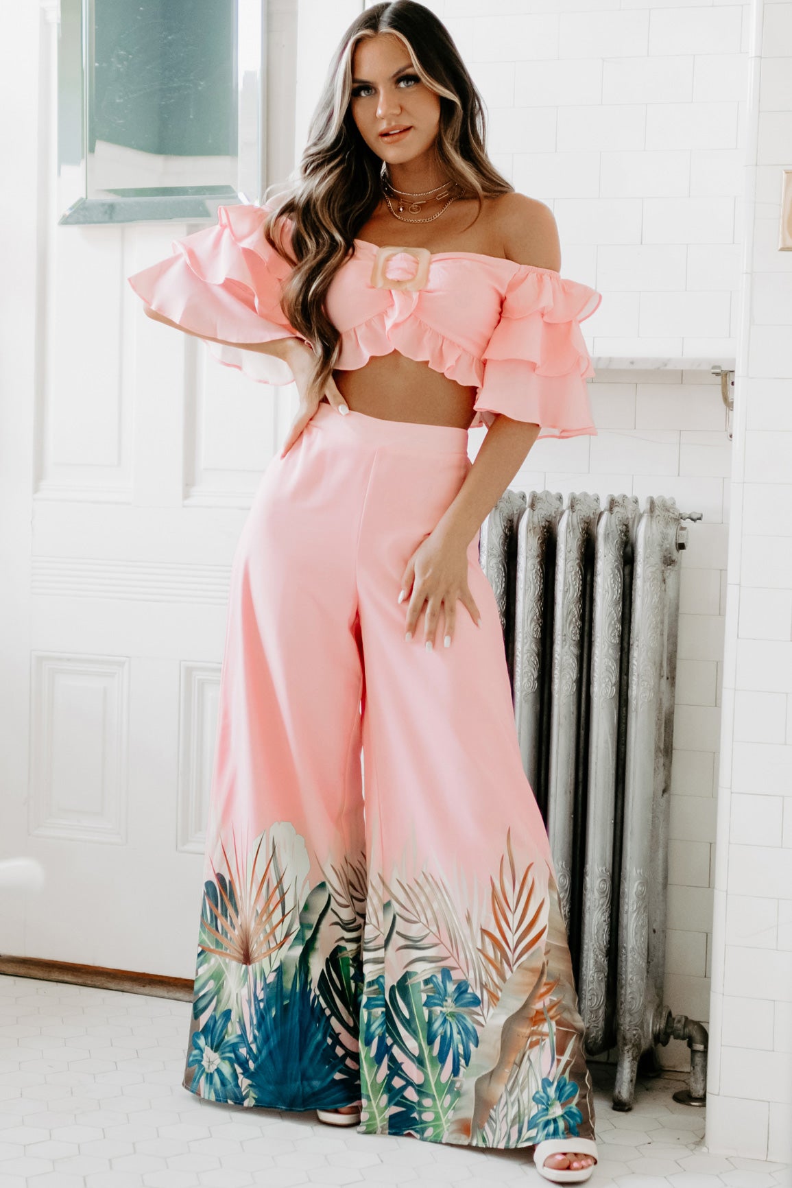 Going On A Trip Two Piece Pant Set (Pink)-The Formal Wear