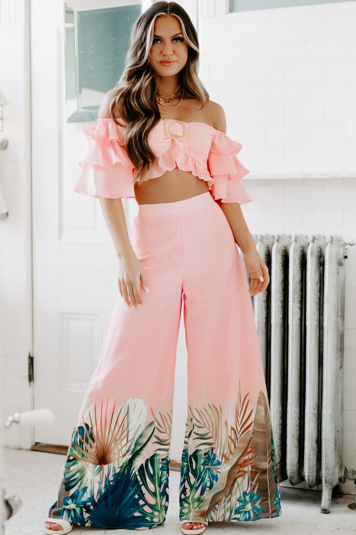 Going On A Trip Two Piece Pant Set (Pink)-The Formal Wear