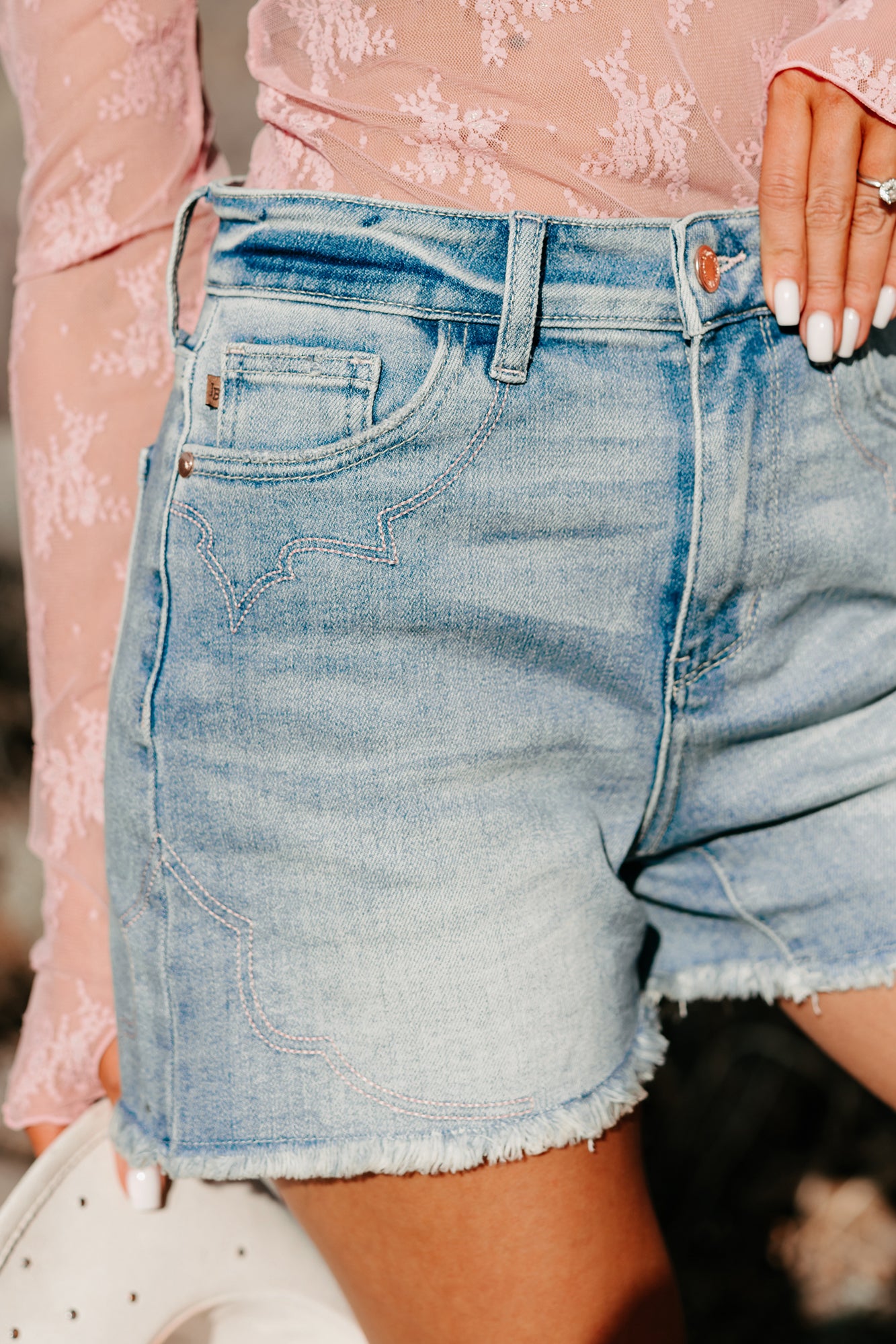 Brylee Western Embroidered Judy Blue Shorts (Light)-The Formal Wear