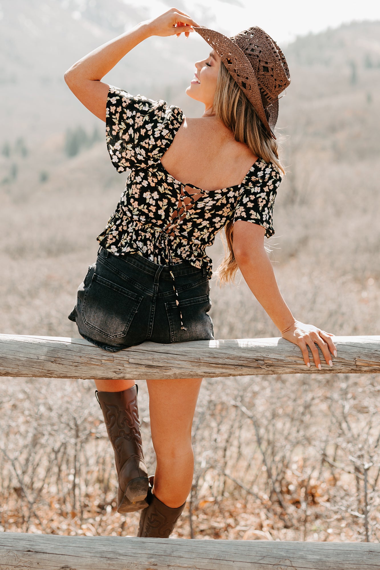 Whimsical Heart Smocked Floral Top (Black)-The Formal Wear