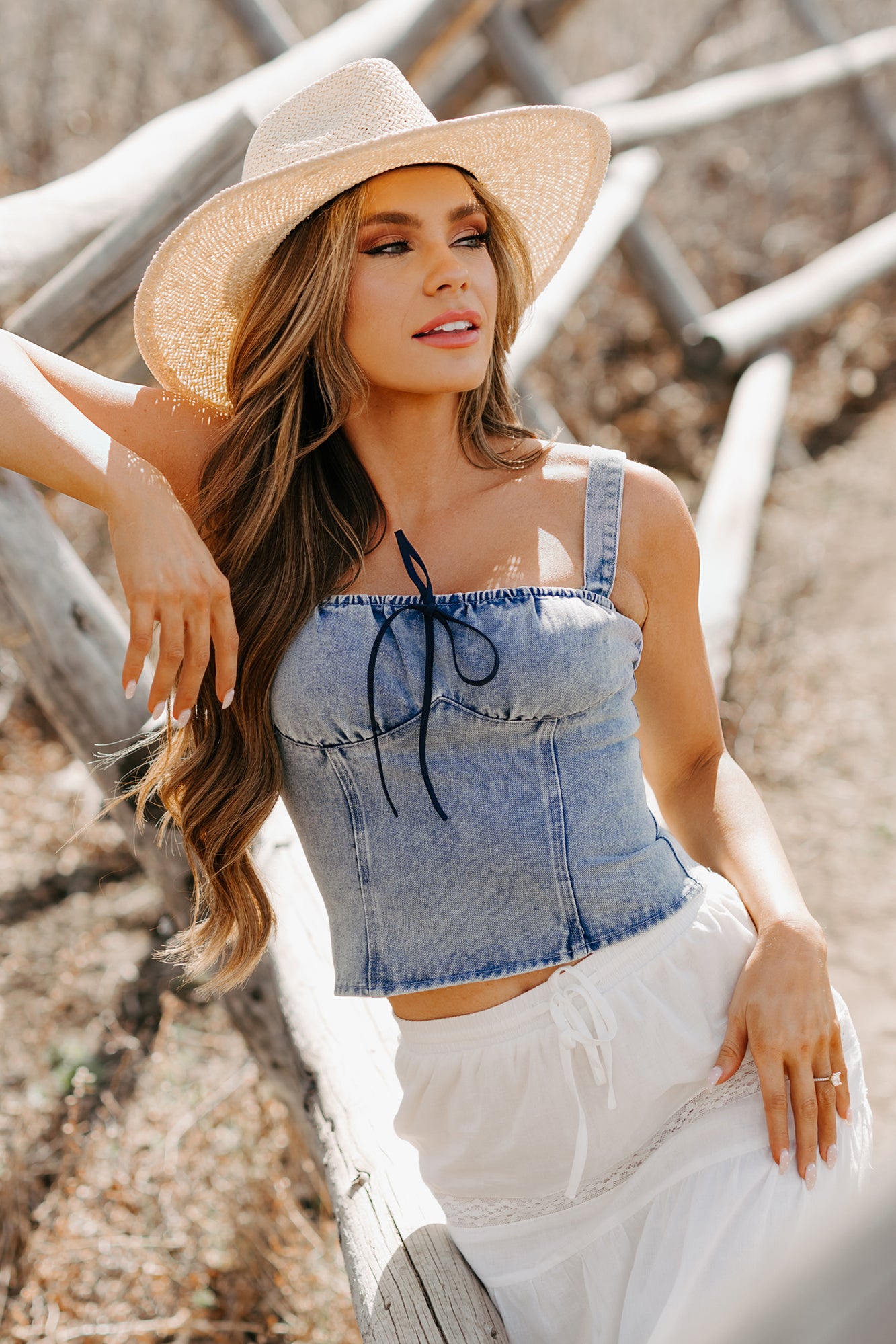 Fast Lane Living Denim Bustier Top (Denim)-The Formal Wear