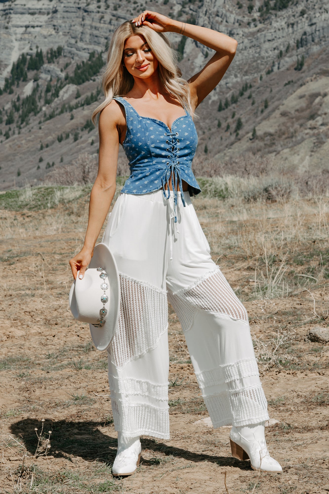 Barefoot Freedom POL Crochet Wide Leg Pants (White)-The Formal Wear