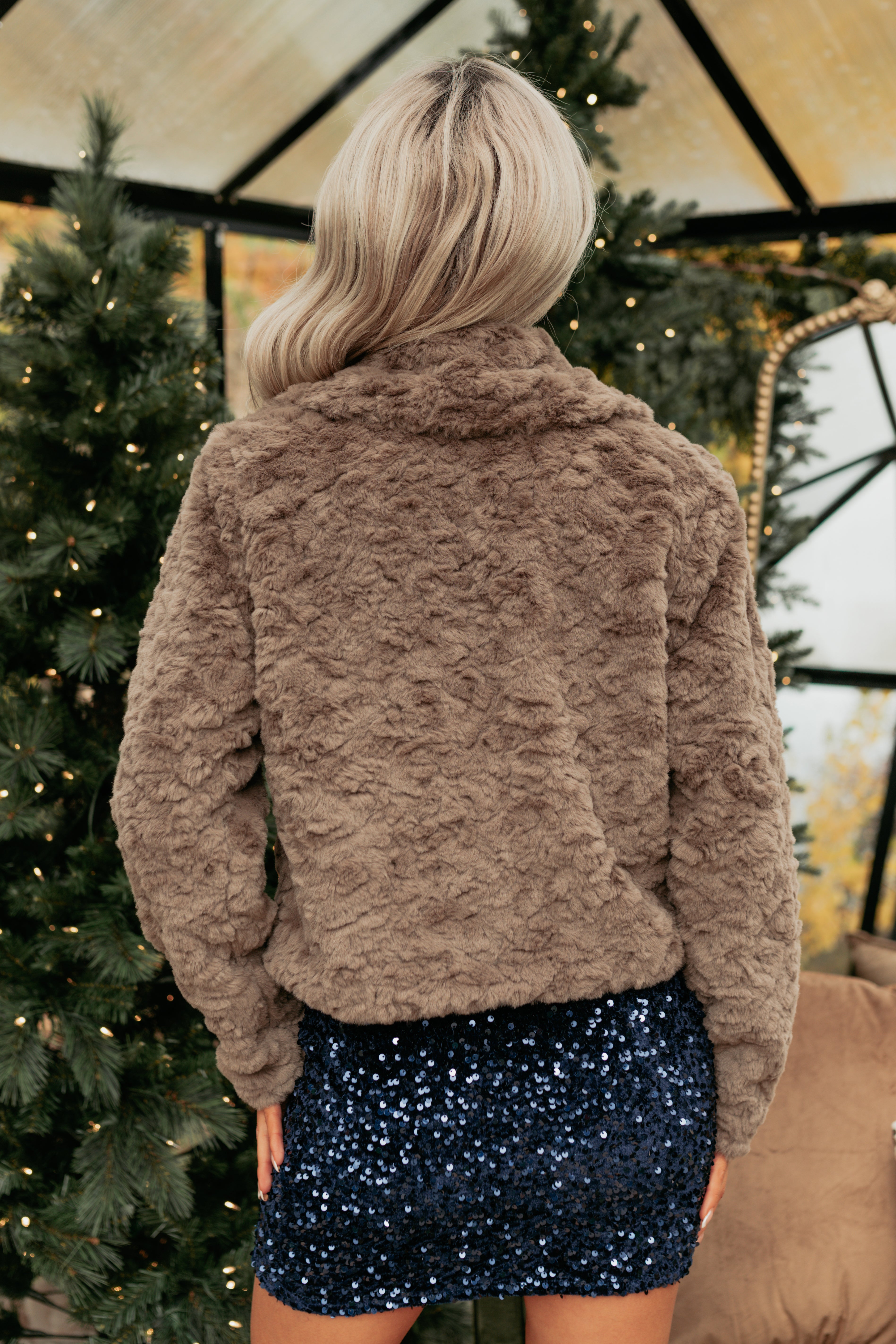 Bear Hugs Faux Fur Cropped Jacket (Toffee)-The Formal Wear